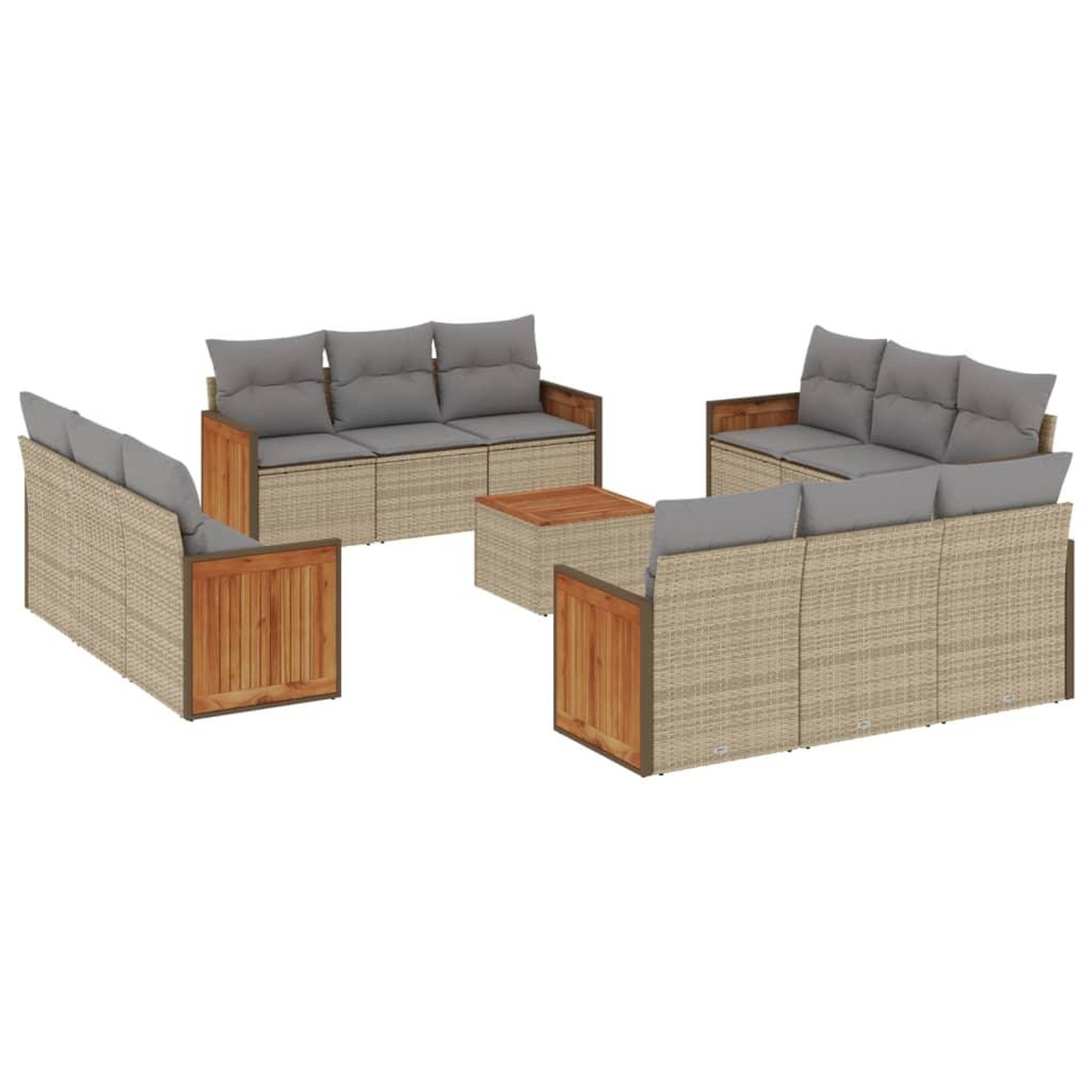 Voir la diapositive 2 : VIDAXL Salon de jardin avec coussins 13 pcs beige resine tressee