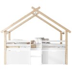 MERAX Lit cabane enfant 90x200cm bois et mdf coloris blanc+naturel