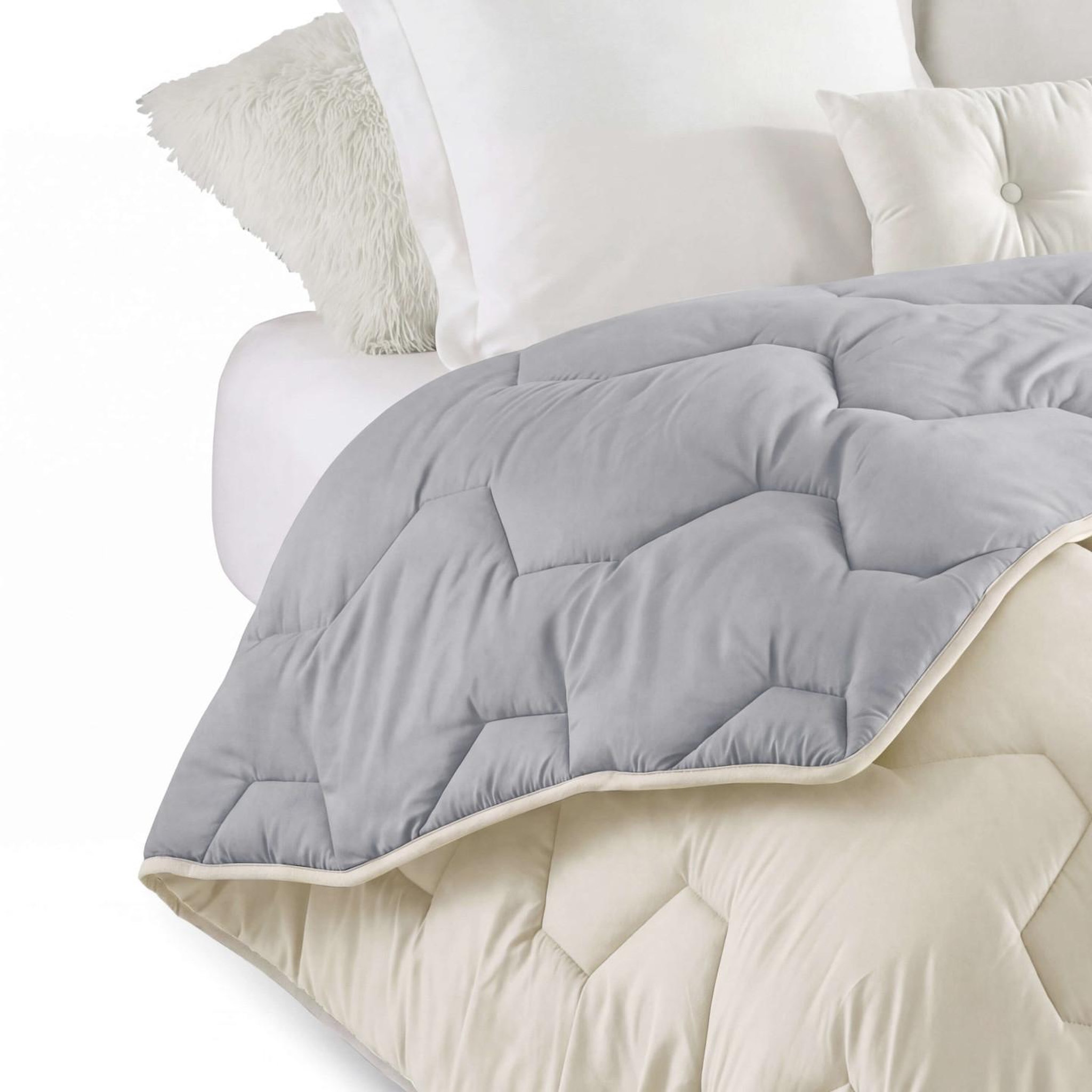 Voir la diapositive 3 : ID MARKET Couette 140x200 cm abby bicolore gris clair et beige 300 gr