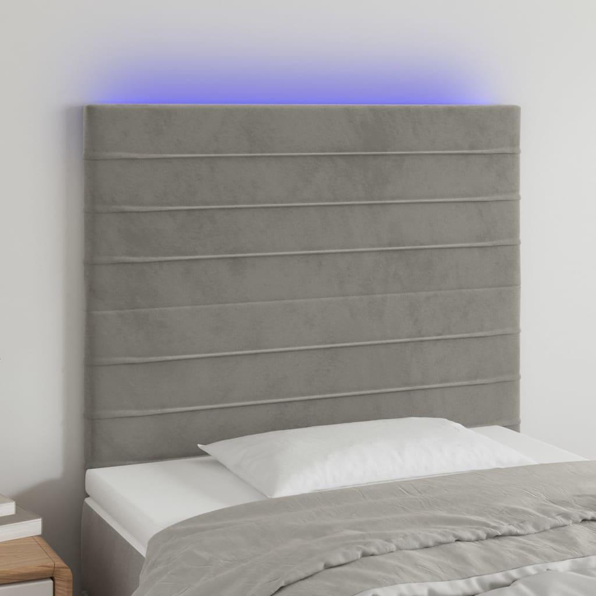 Voir la diapositive 1 : VIDAXL Tete de lit a LED Gris clair 100x5x118/128 cm Velours