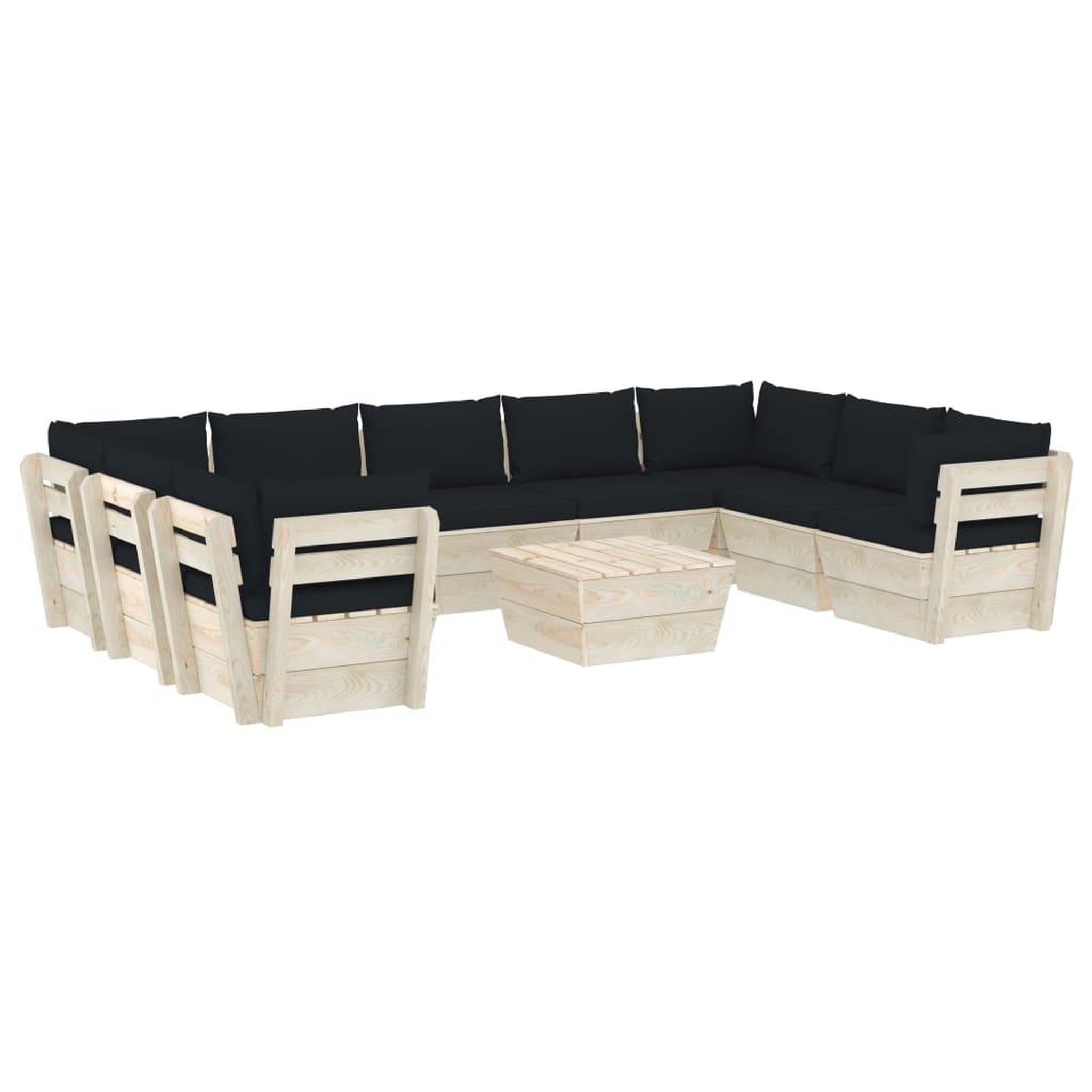 Voir la diapositive 2 : VIDAXL Salon de jardin palette 10 pcs avec coussins bois d'epicea