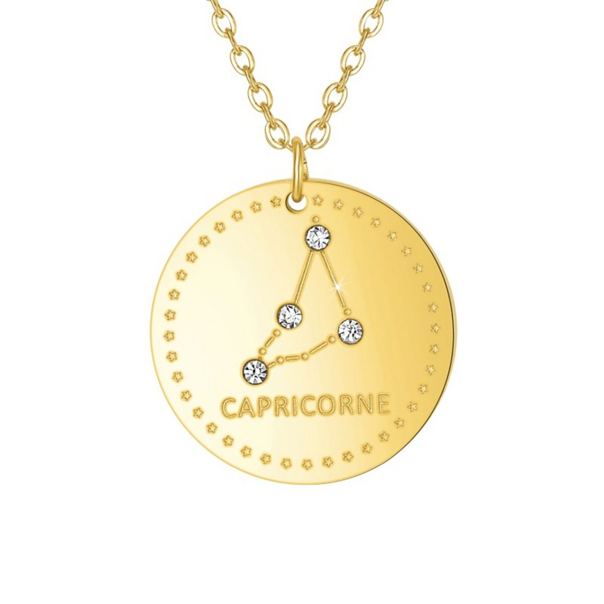 SC CRYSTAL Collier astrologie  Capricorne  SC Crystal orné de Cristaux scintillants en Acier Finement doré