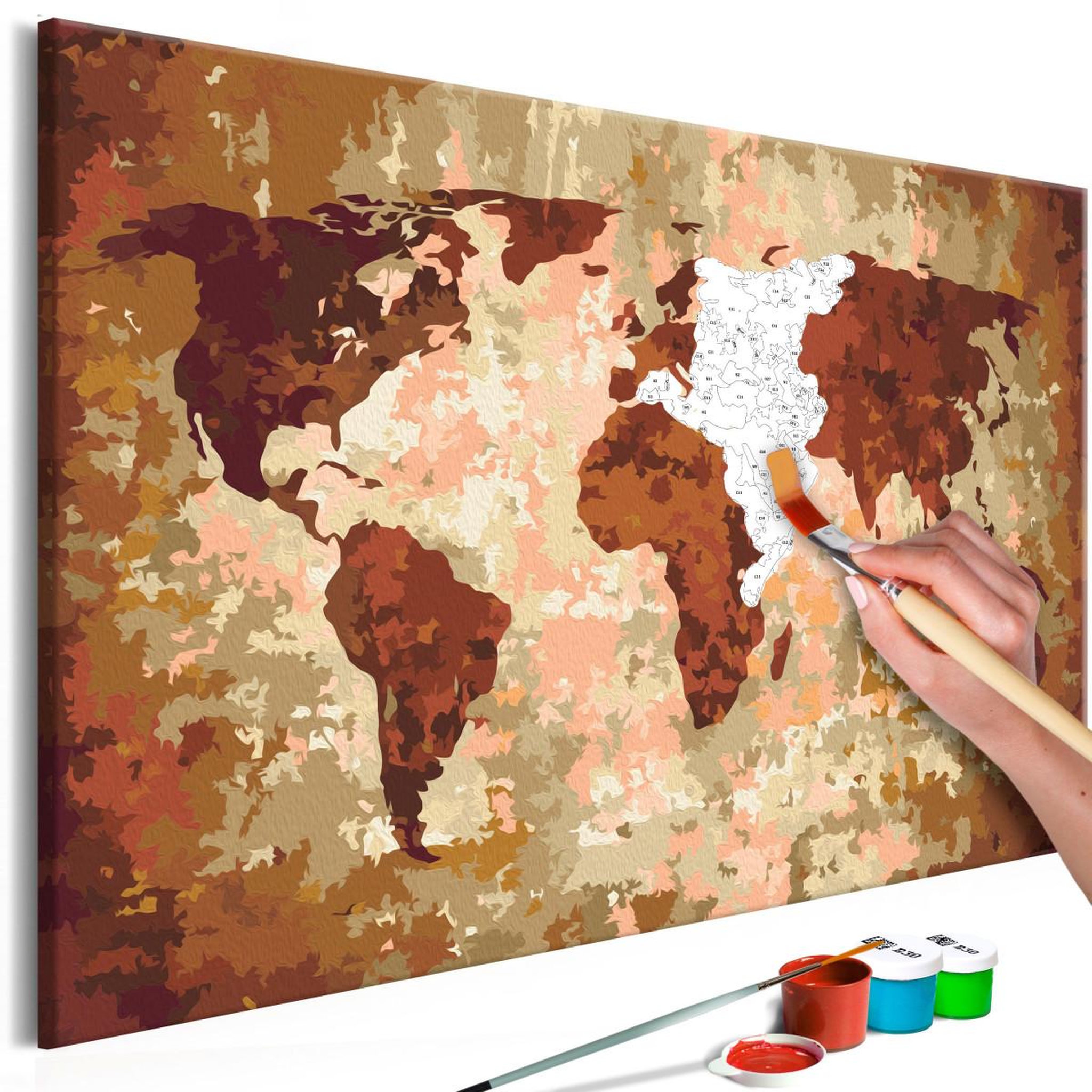 Voir la diapositive 1 : Paris Prix Tableau à Peindre Soi-Même  Carte du Monde Couleurs de la Terre  40x60cm