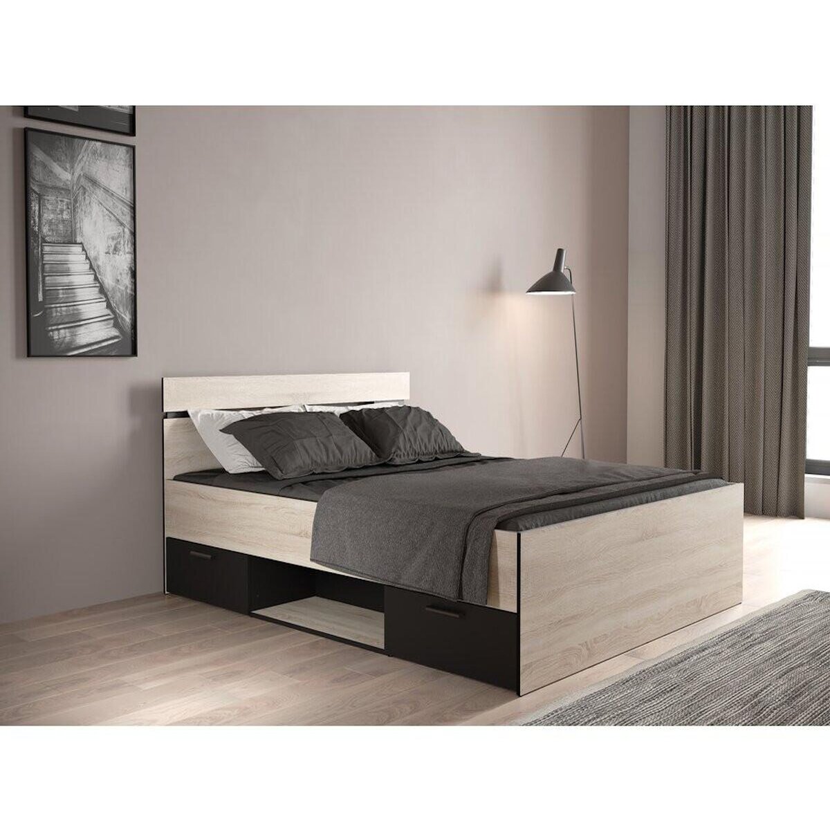 Habitat et Jardin Lit Double en bois  Michigan  - 160 x 200 cm - Beige