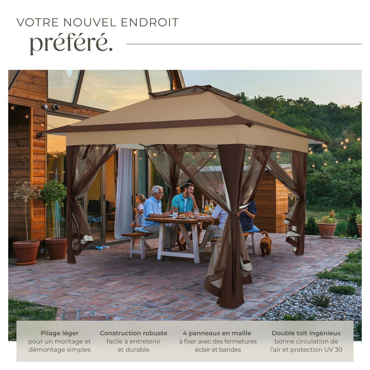 tectake Tonnelle pliable 3,64 x 3,64 x 2,94 m marron