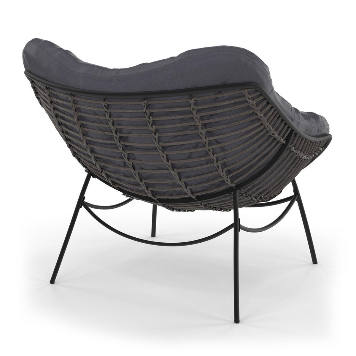 ID MARKET Fauteuil de jardin relax LOA effet rotin gris et coussin gris