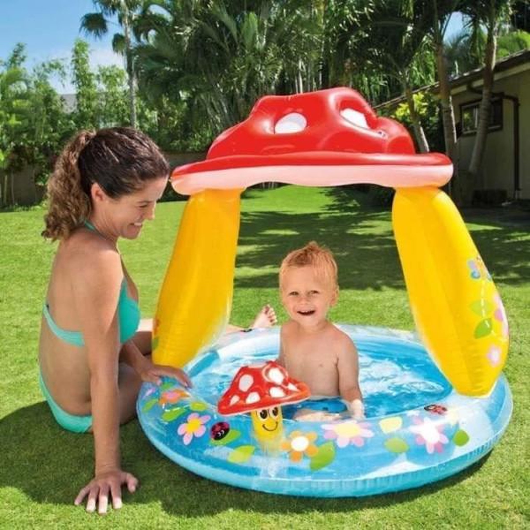 Voir la diapositive 2 : INTEX Piscine gonflable enfant INTEX - Pataugeoire carrée champignon - 102x89 CM - 45 litres