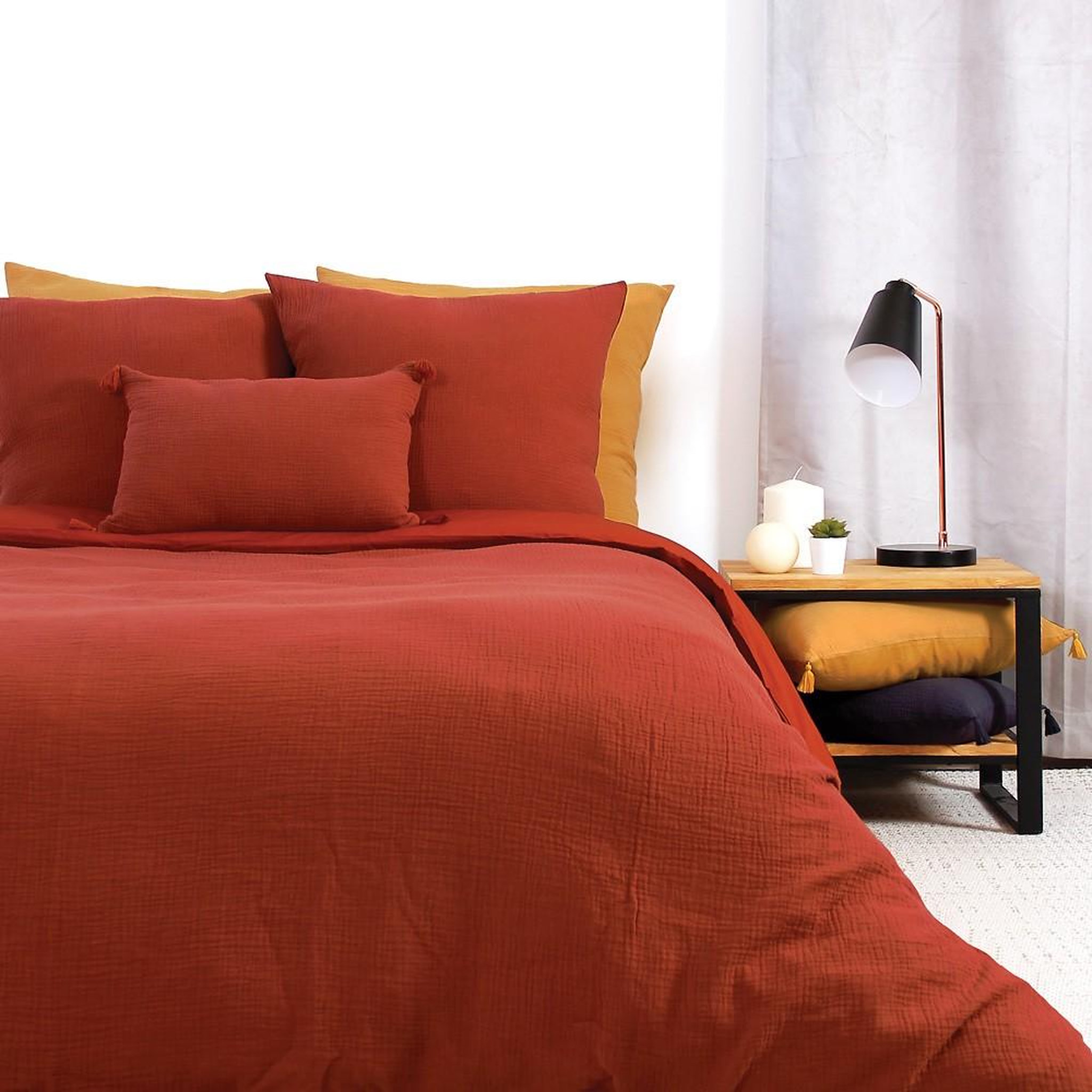 Voir la diapositive 2 : Home collection Parure housse de couette 100% gaze de coton