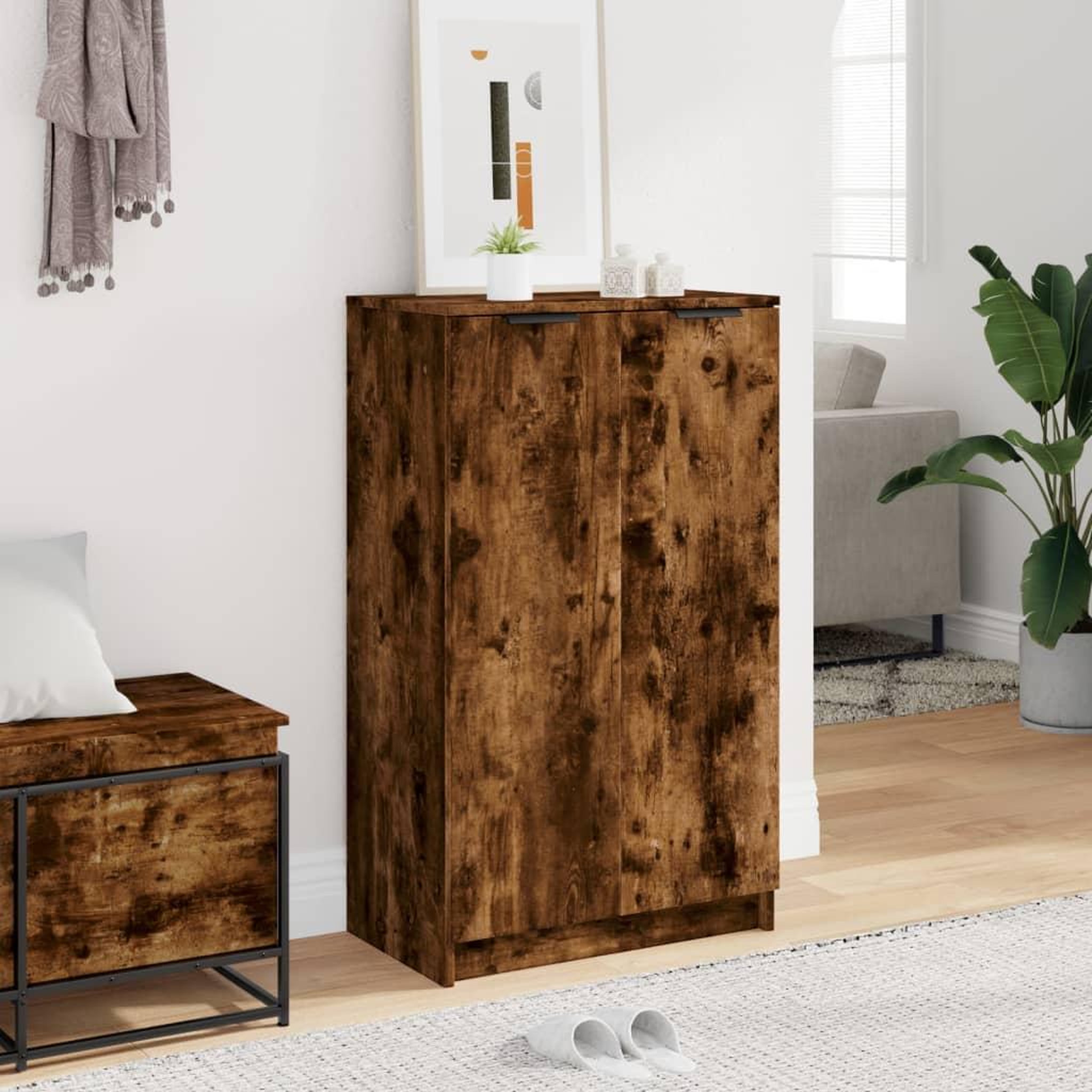 Voir la diapositive 3 : VIDAXL Meuble a chaussures Chene fume 59x35x100 cm Bois d'ingenierie