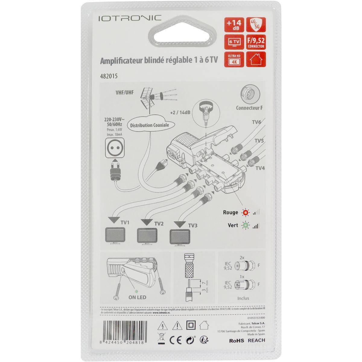 TELEVES Amplificateur TV intérieur 6 TV 14db réglable avec LED