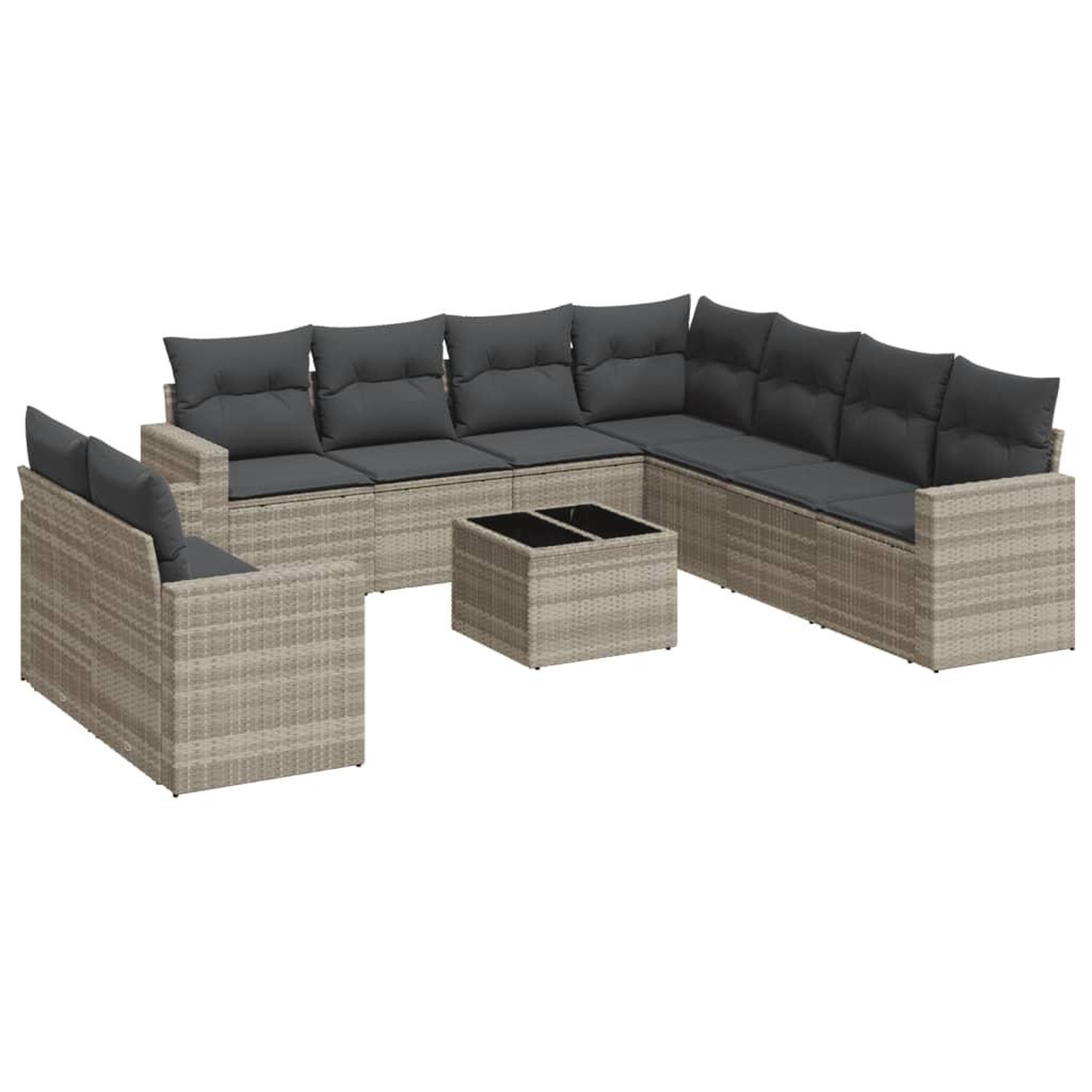 Voir la diapositive 2 : VIDAXL Salon de jardin avec coussins 10 pcs gris clair resine tressee