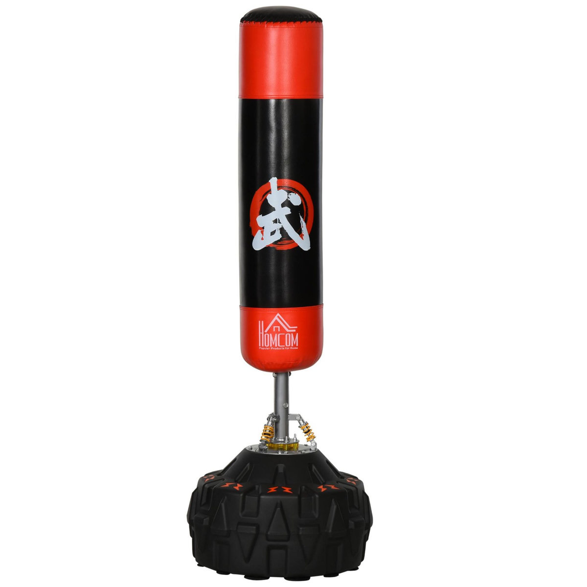 HOMCOM Sac de frappe boxe autoportant punching ball Ø 60 x 180 cm ventouses antidérapantes amortisseurs noir rouge