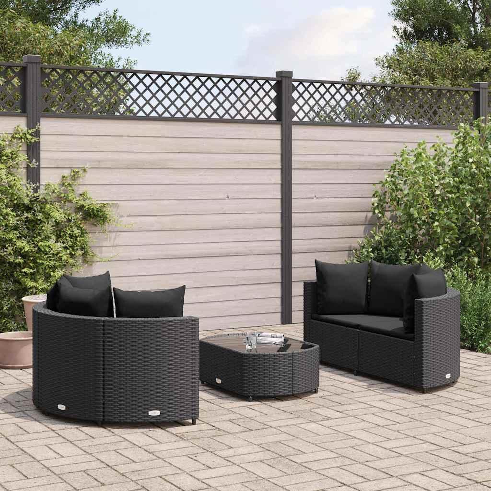 VIDAXL Salon de jardin 5 pcs avec coussins noir resine tressee