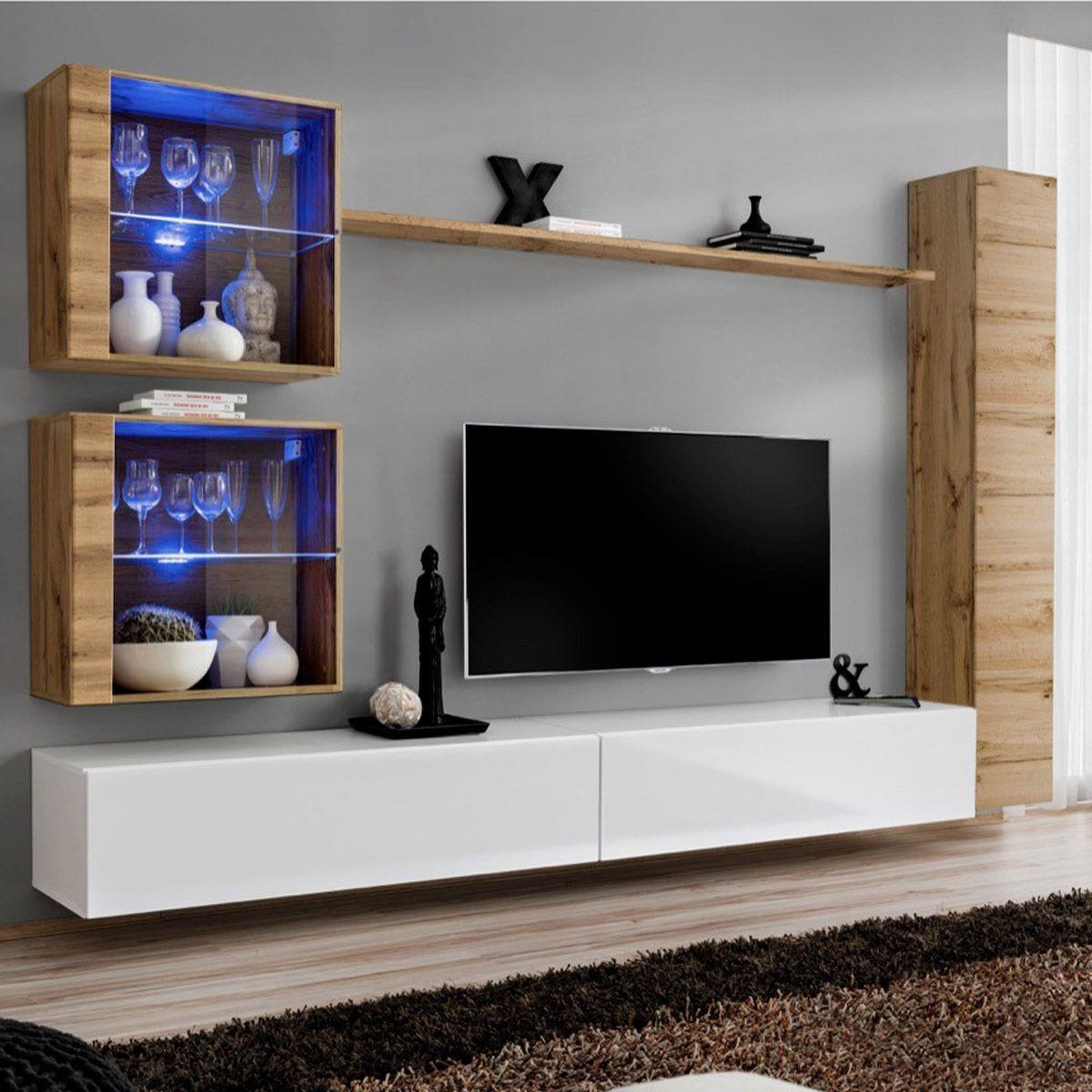 Paris Prix Meuble tv mural design  switch xviii  280cm blanc & naturel