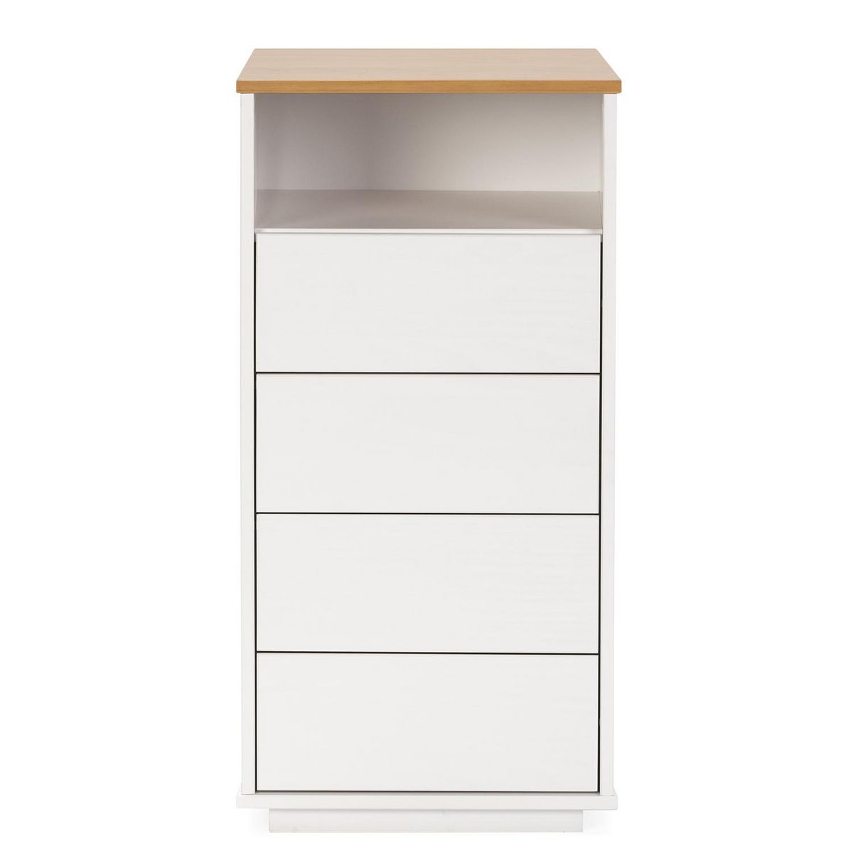 VS VENTA-STOCK Chiffonnier Bob 4 tiroirs 1 niche blanc/chêne, bois massif