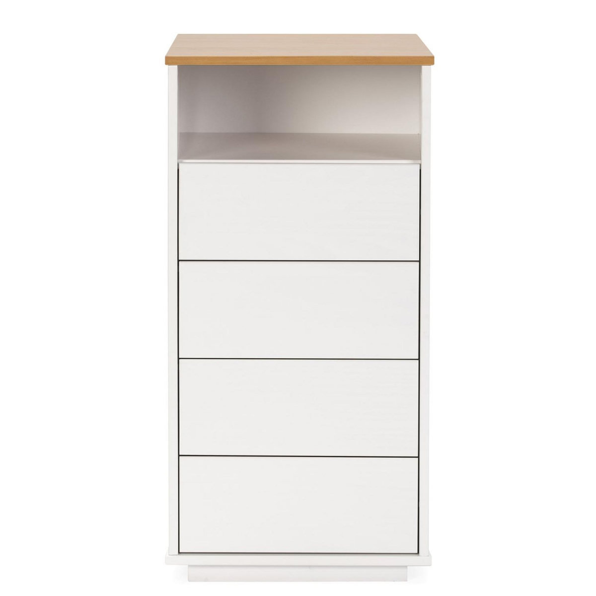VS VENTA-STOCK Chiffonnier Bob 4 tiroirs 1 niche blanc/chêne, bois massif