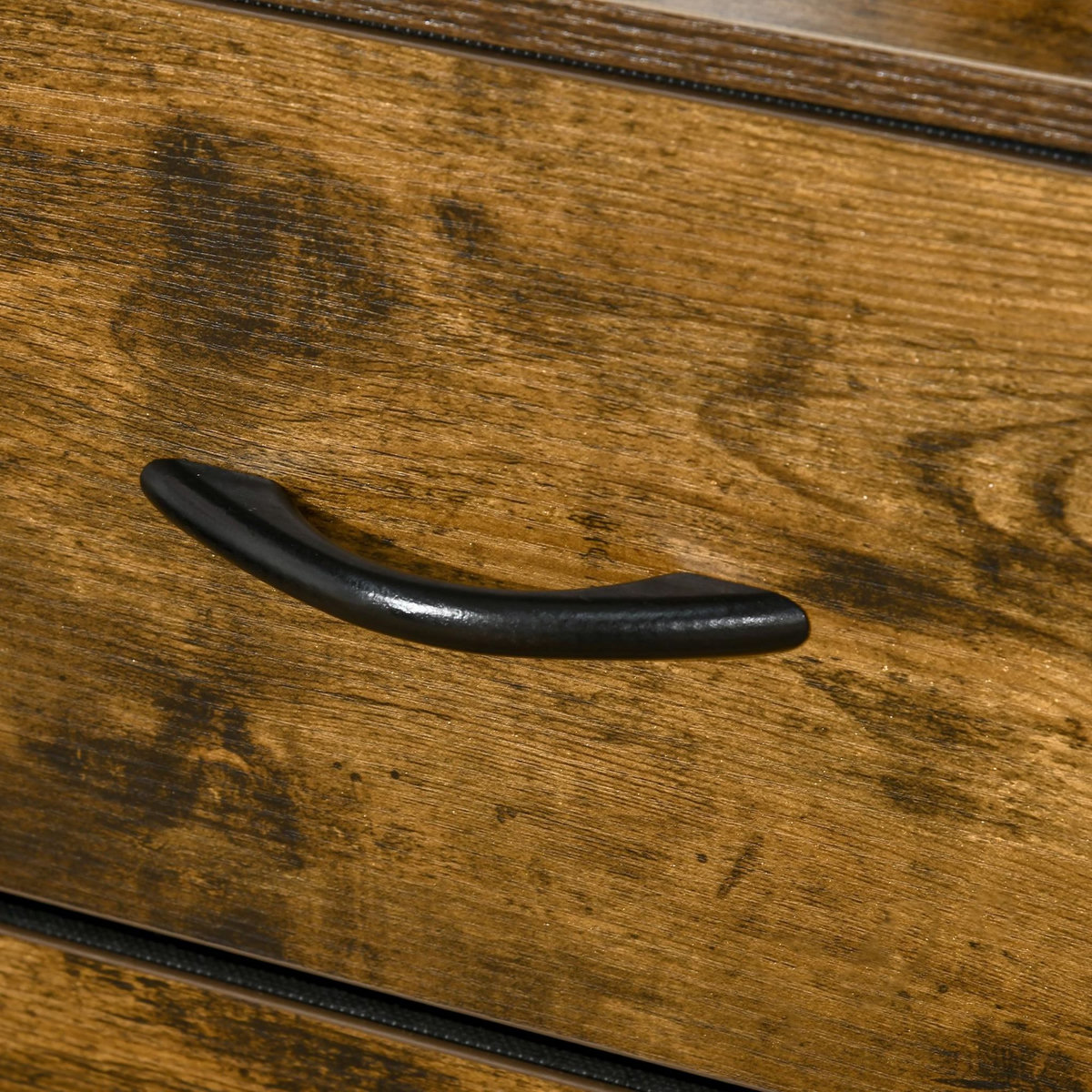 HOMCOM Buffet design industriel - 4 tiroirs, 2 niches, plateau - châssis acier noir MDF aspect bois avec veinage