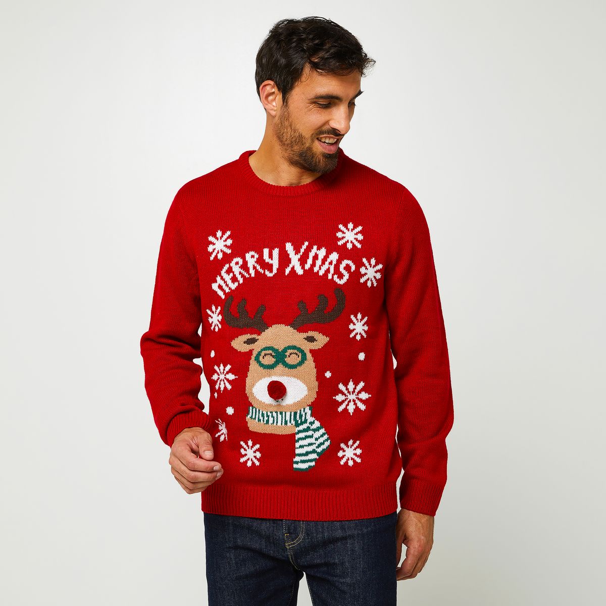 INEXTENSO Pull de noël rouge grenat renne homme