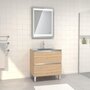  Pack Meuble de salle de bain 80x50 cm Chêne blond + vasque Argent + miroir LED 70x90