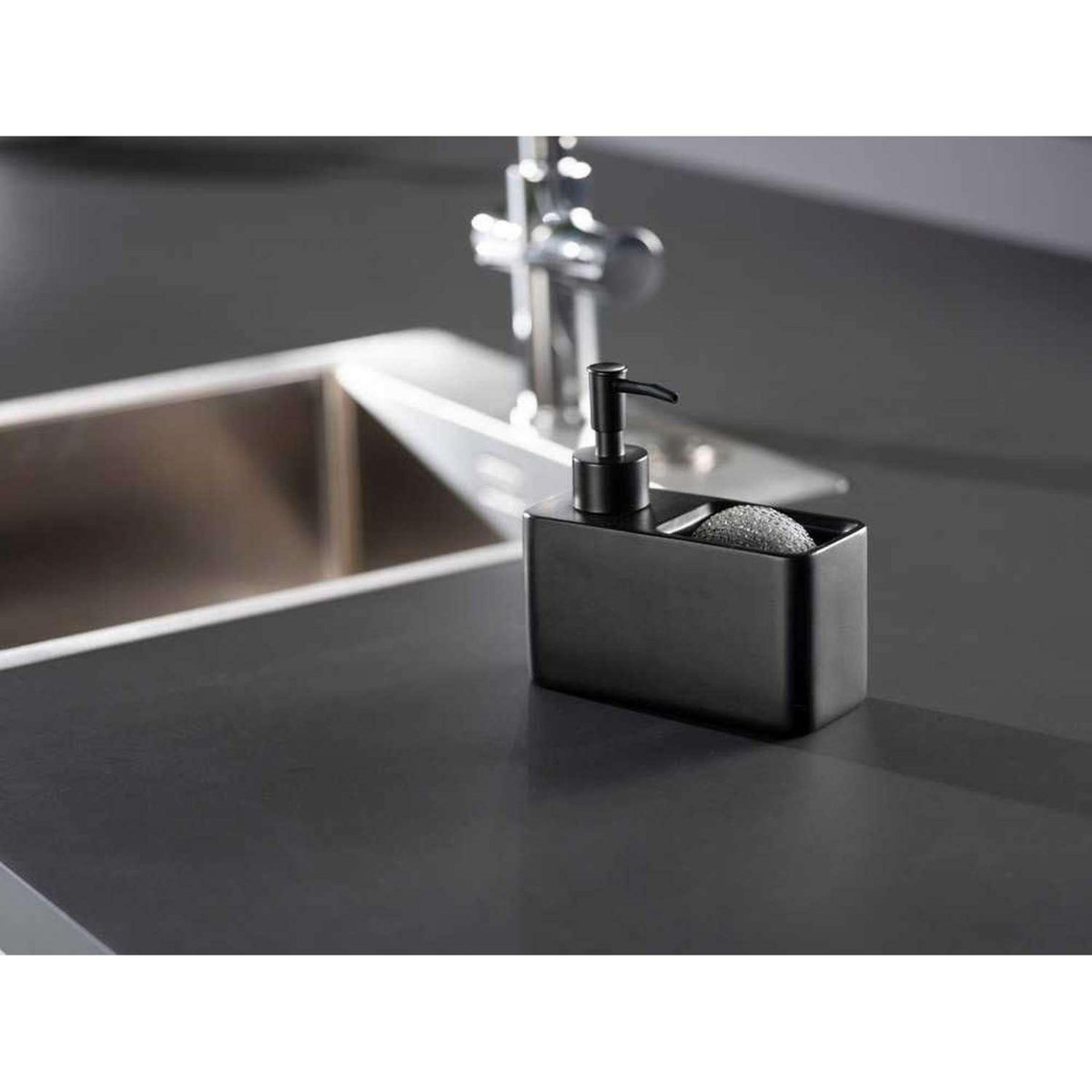 Wenko Distributeur de savon avec porte éponge - Noir