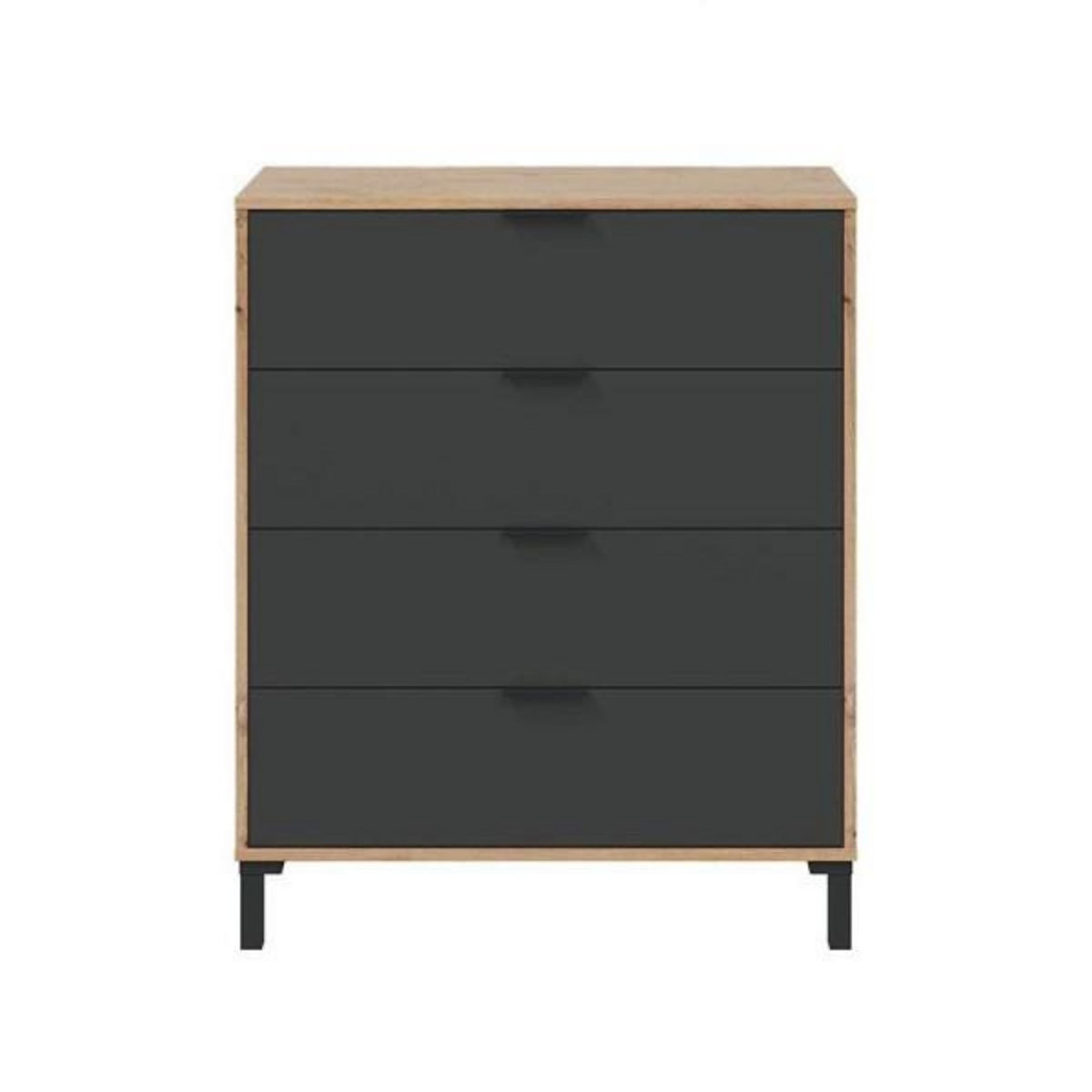 CALICOSY CALICOSY - Commode 4 tiroirs décor chene noueux et gris anthracite - L77,5 cm - Bois clair