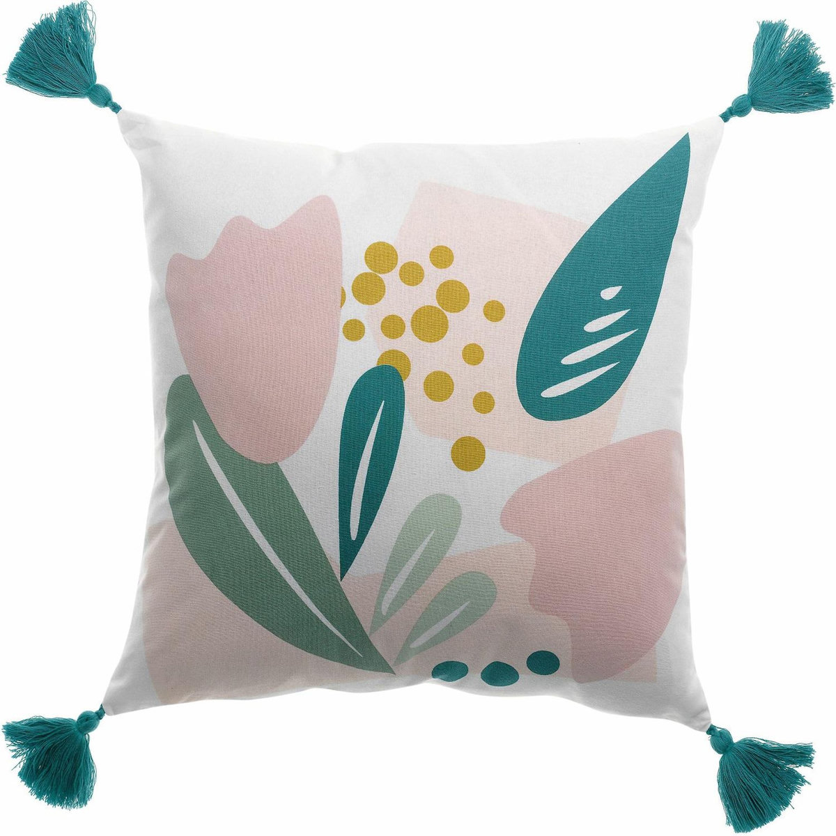 Les Ateliers du Linge Coussin alma imprime reversible dehoussable avec pompons