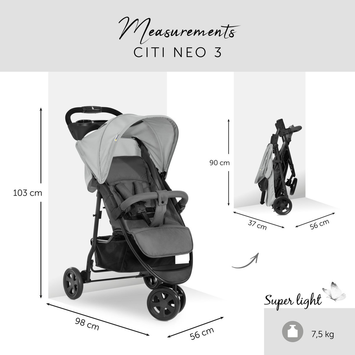 HAUCK Poussette Buggy 3 Roues Citi Neo 3 - Gris