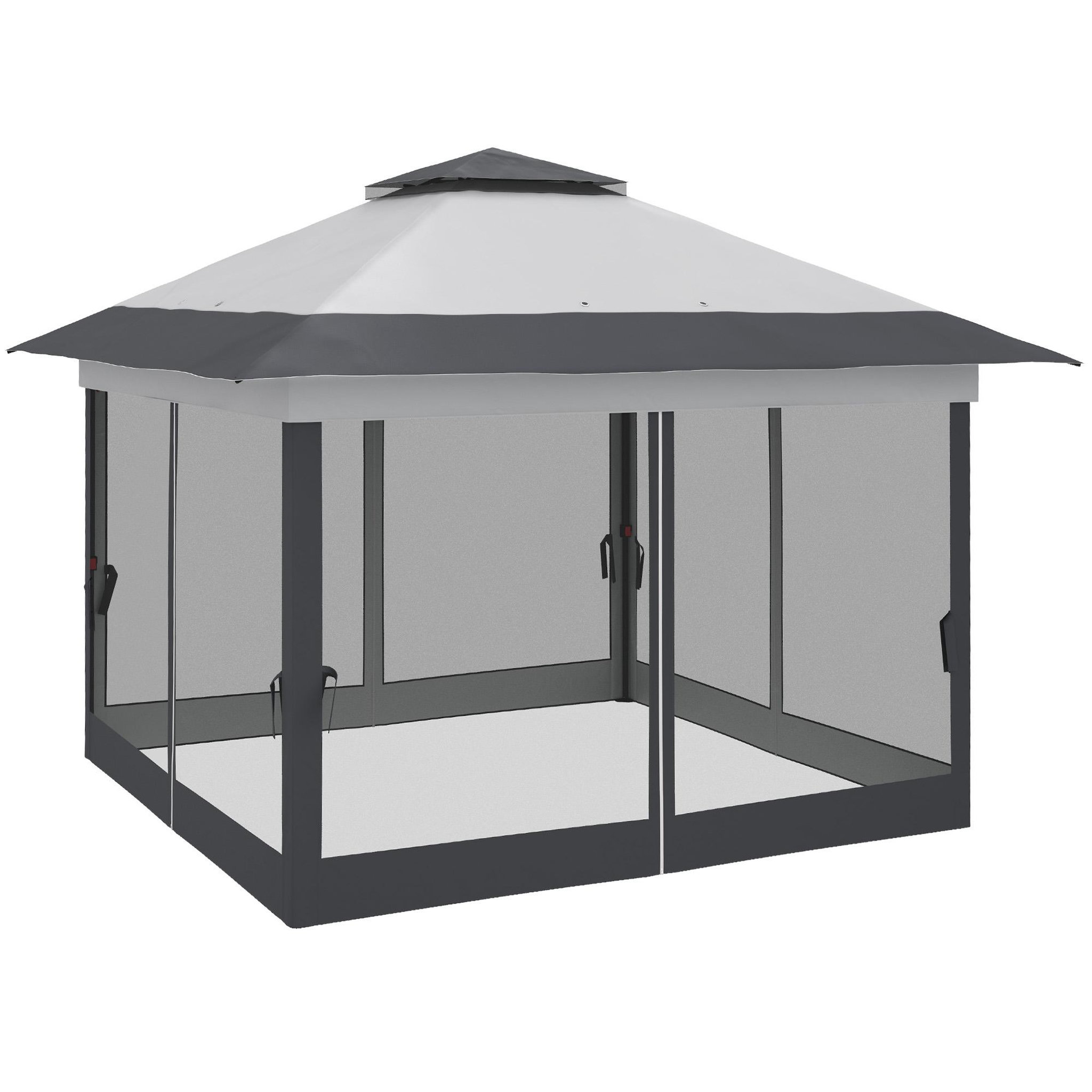 Voir la diapositive 5 : OUTSUNNY Tonnelle barnum de jardin pop-up pliant 3,64L x 3,64l x 2,98H m acier polyester moustiquaires + sac de transport à roulettes gris