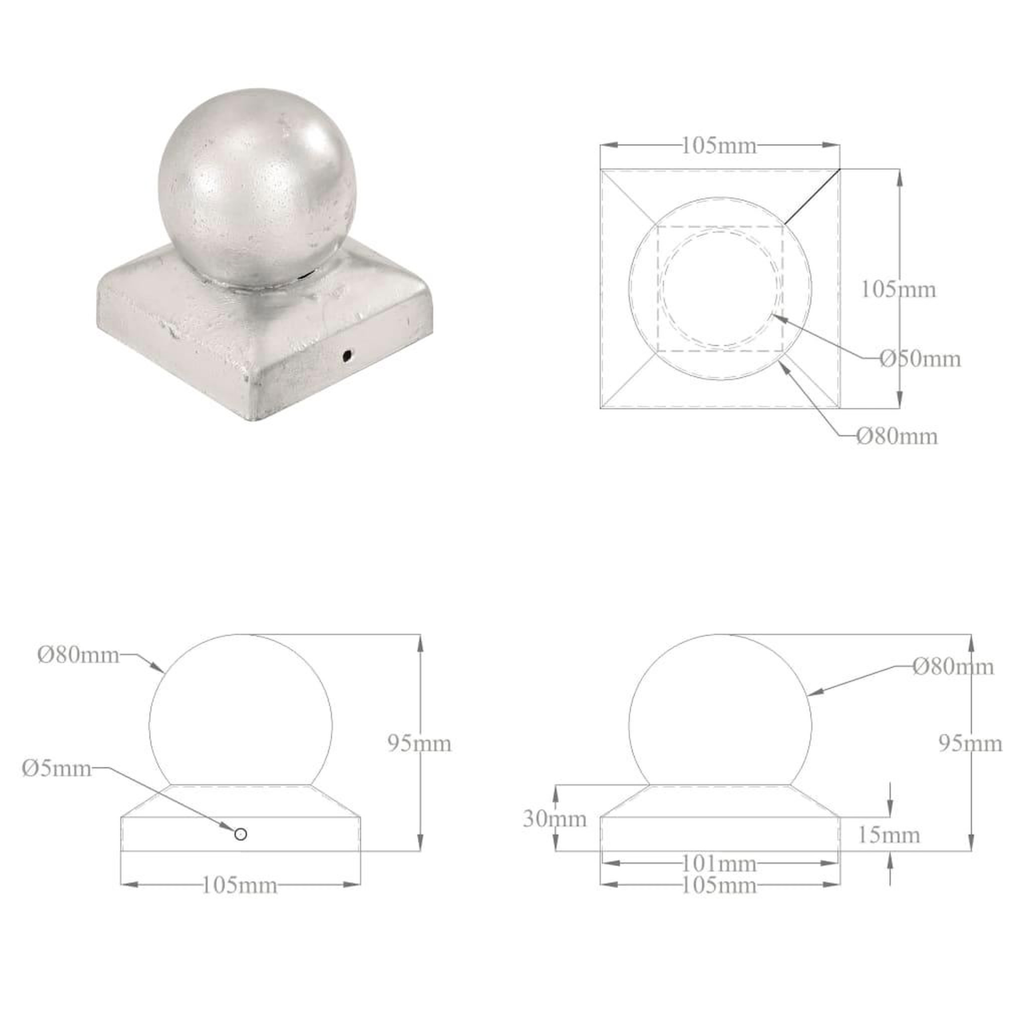 Voir la diapositive 6 : VIDAXL Bouchons de poteau 6 pcs globe final metal galvanise 101x101 mm