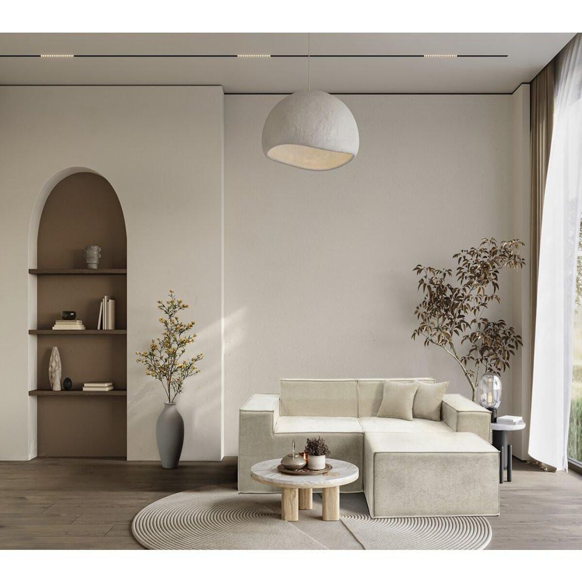 Habitat et Jardin Canapé droit modulable avec ottoman en tissu texturé  Lusso  - 3 places - Beige