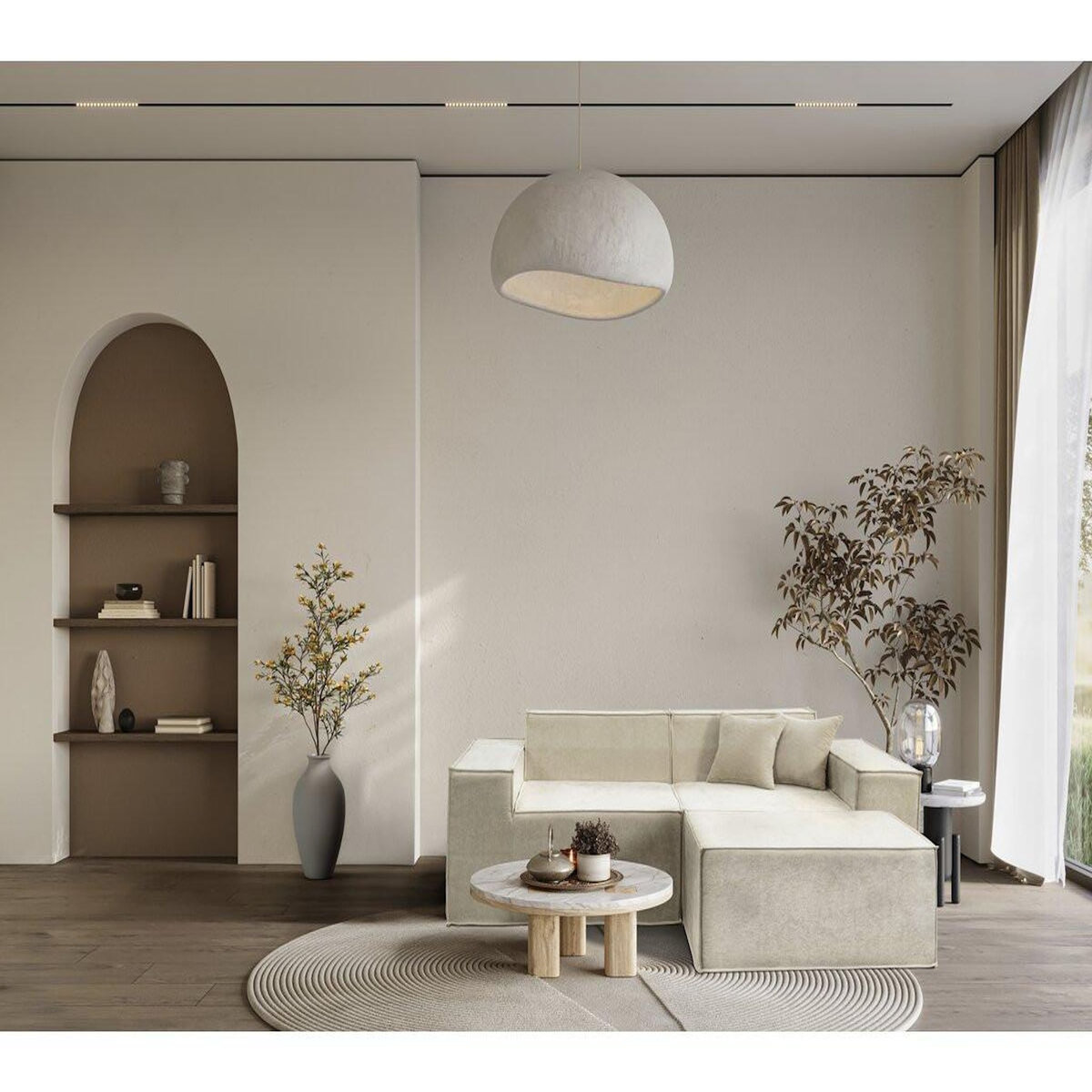 Habitat et Jardin Canapé droit modulable avec ottoman en tissu texturé  Lusso  - 3 places - Beige