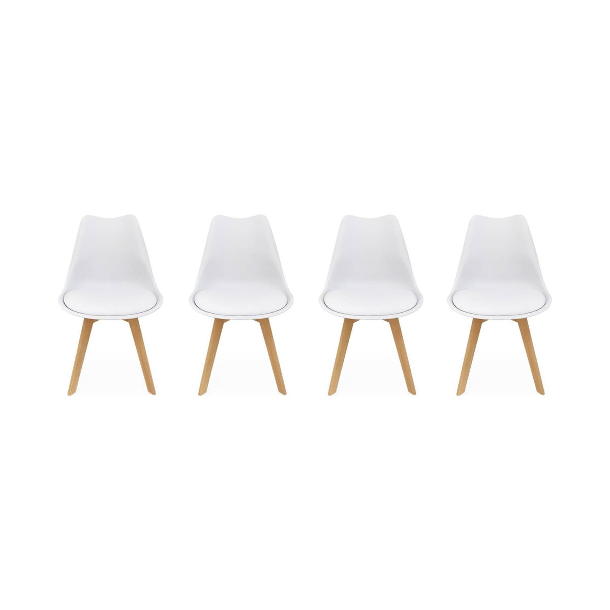 SWEEEK Lot de 4 chaises scandinaves. pieds bois de hêtre. chaises 1 place. blancs