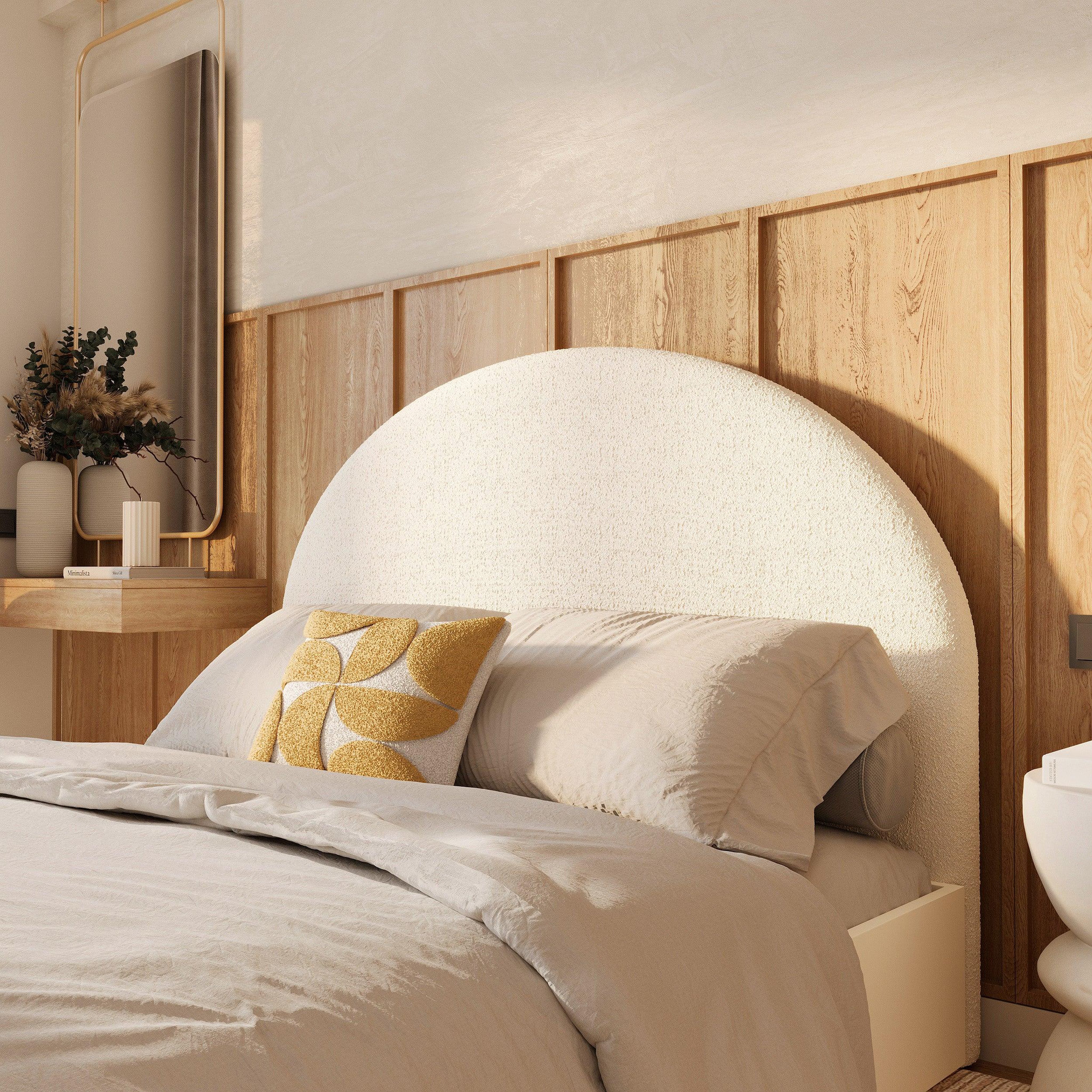 Voir la diapositive 2 : MAISON PAVANE Tête de lit en tissu bouclé beige 160 cm-eva