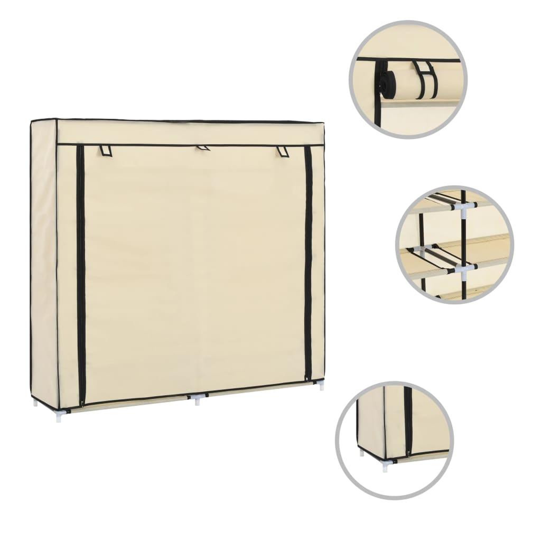 Voir la diapositive 2 : VIDAXL Armoire a chaussures avec housse Creme 115x28x110 cm Tissu