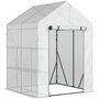 Voir la diapositive 1 : OUTSUNNY Serre de jardin 2 tablettes dim. 1,43L x 1,43l x 1,95H m porte déroulante acier PE haute densité 140 g/m² transparent blanc