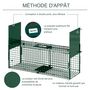 Voir la diapositive 6 : OUTSUNNY Piège de capture pour petits animaux type lapin rat - 2 entrées + poignée - dim. 80L x 25l x 30H cm - métal vert
