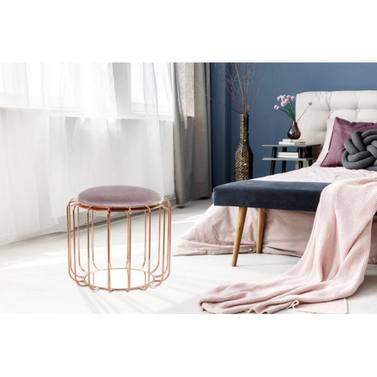 Paris Prix Pouf & Table d'Appoint  Comfortable  50cm Violet & Rose