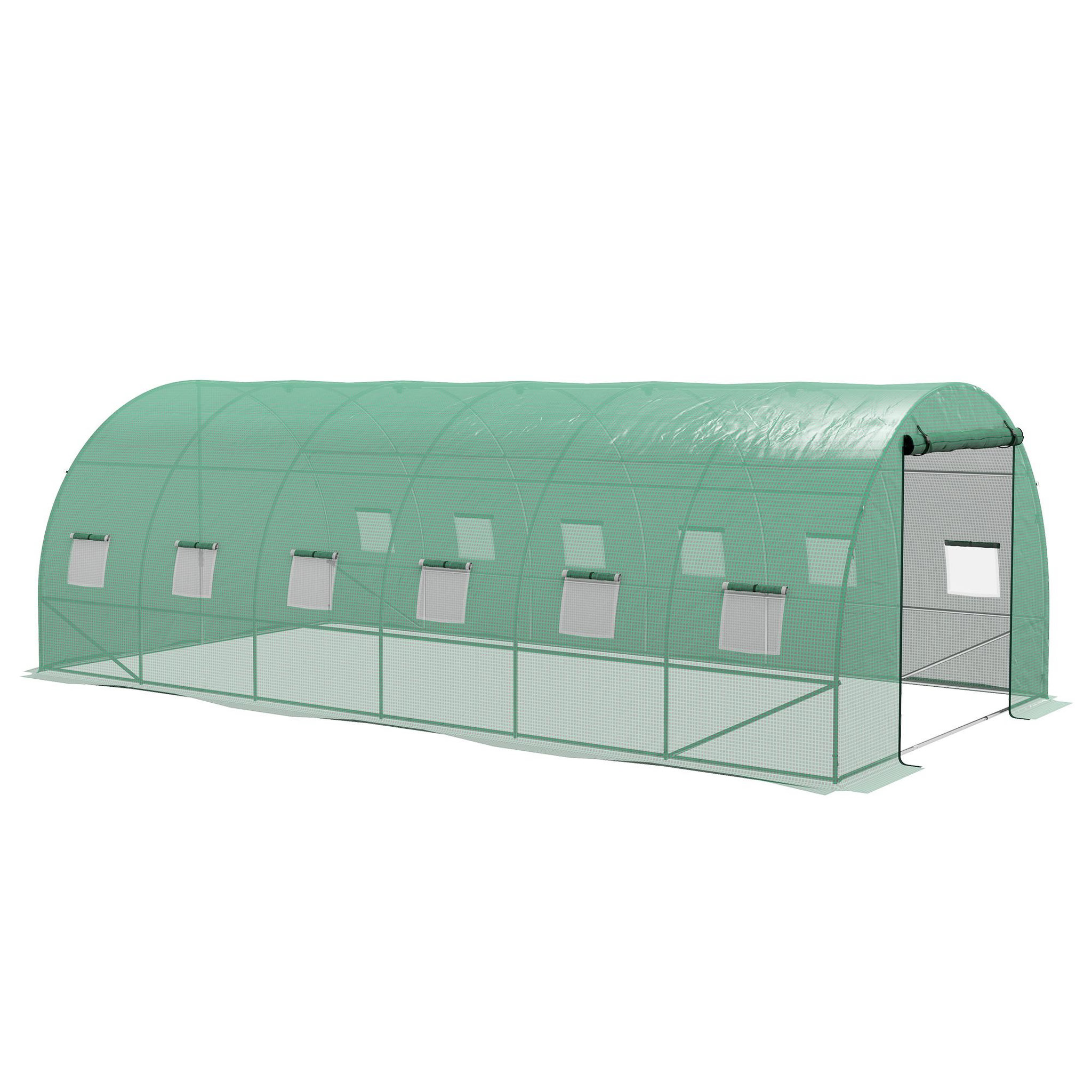 Voir la diapositive 1 : OUTSUNNY Serre de jardin tunnel 18 m² système d'arrosage intégré acier renforcé PE haute densité vert