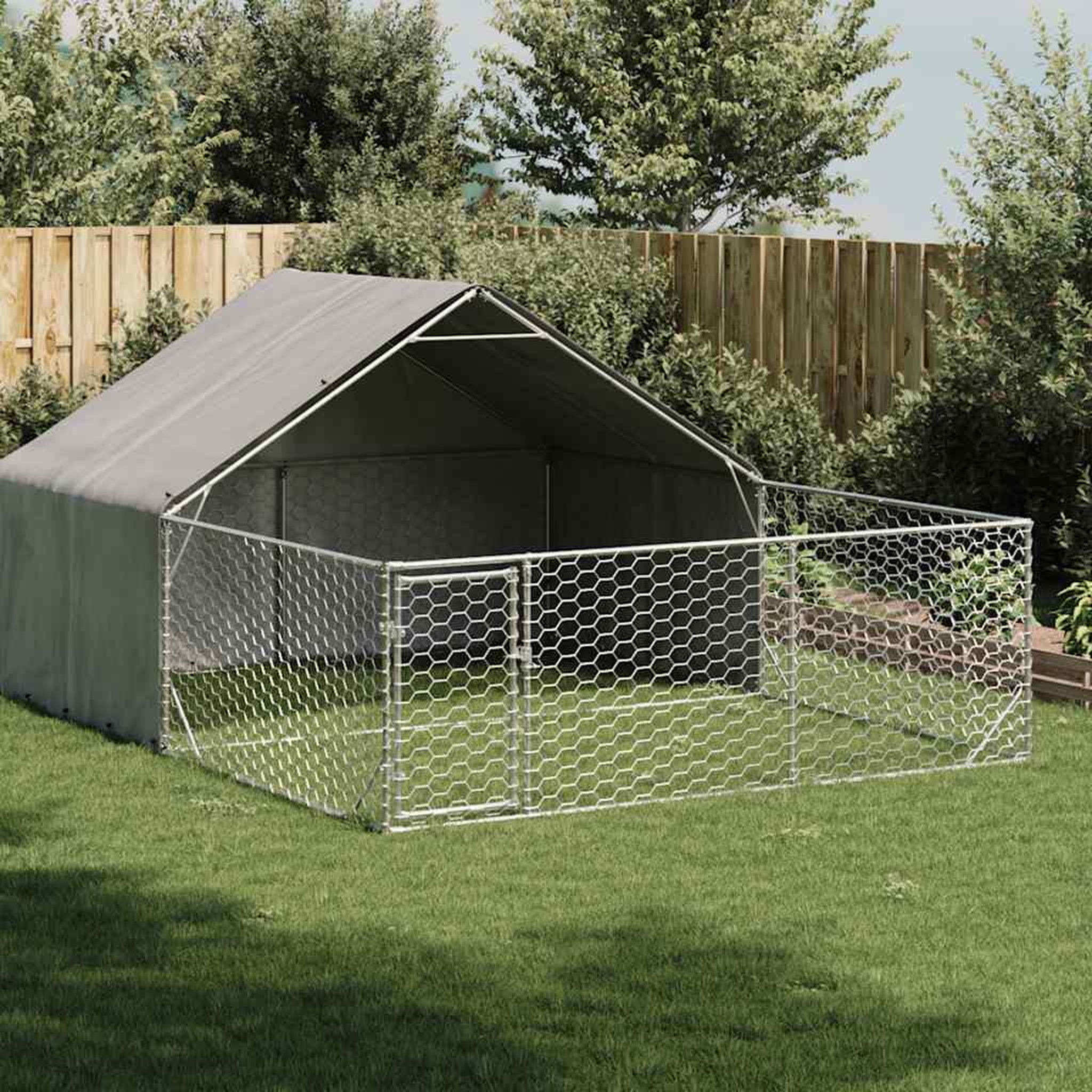 VIDAXL Niche d'exterieur pour chien enclos 4x3x1,9 m acier galvanise