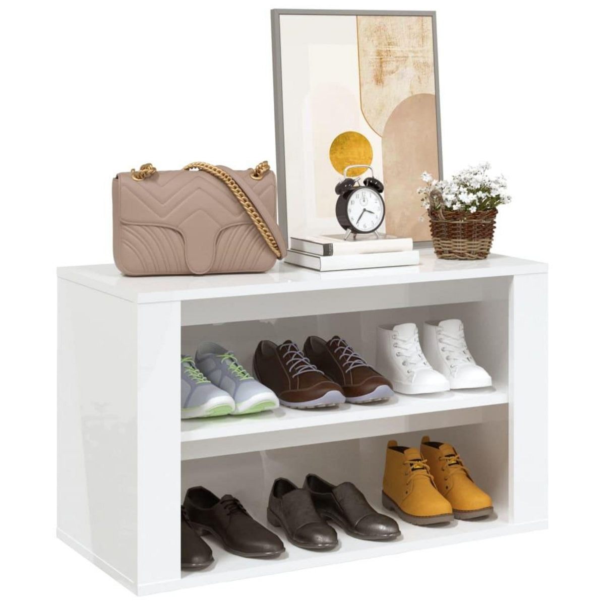 VIDAXL Etagere a chaussures Blanc brillant 75x35x45 cm Bois ingenierie