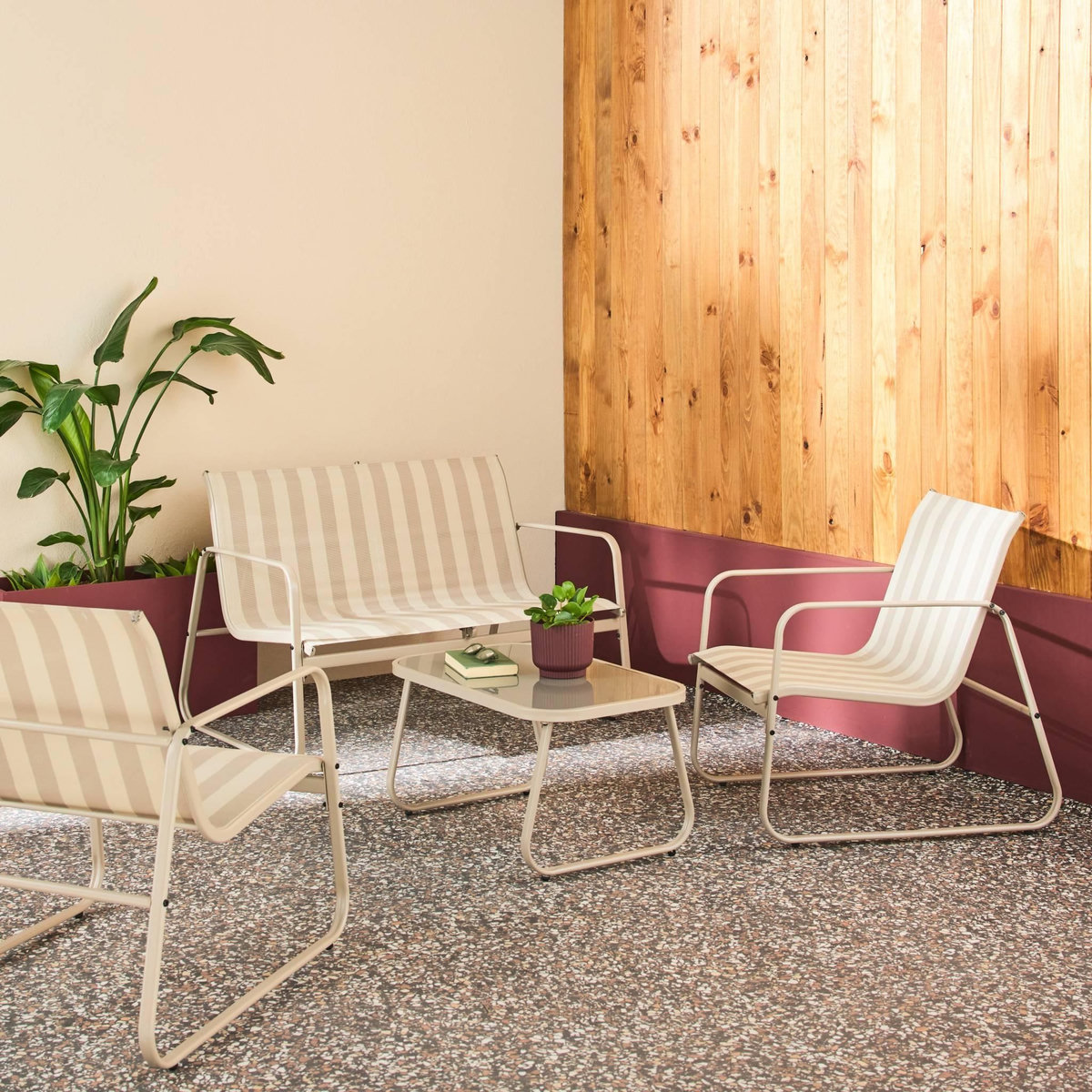 SWEEEK Salon de jardin en métal  et textilène pour 4 personnes, design