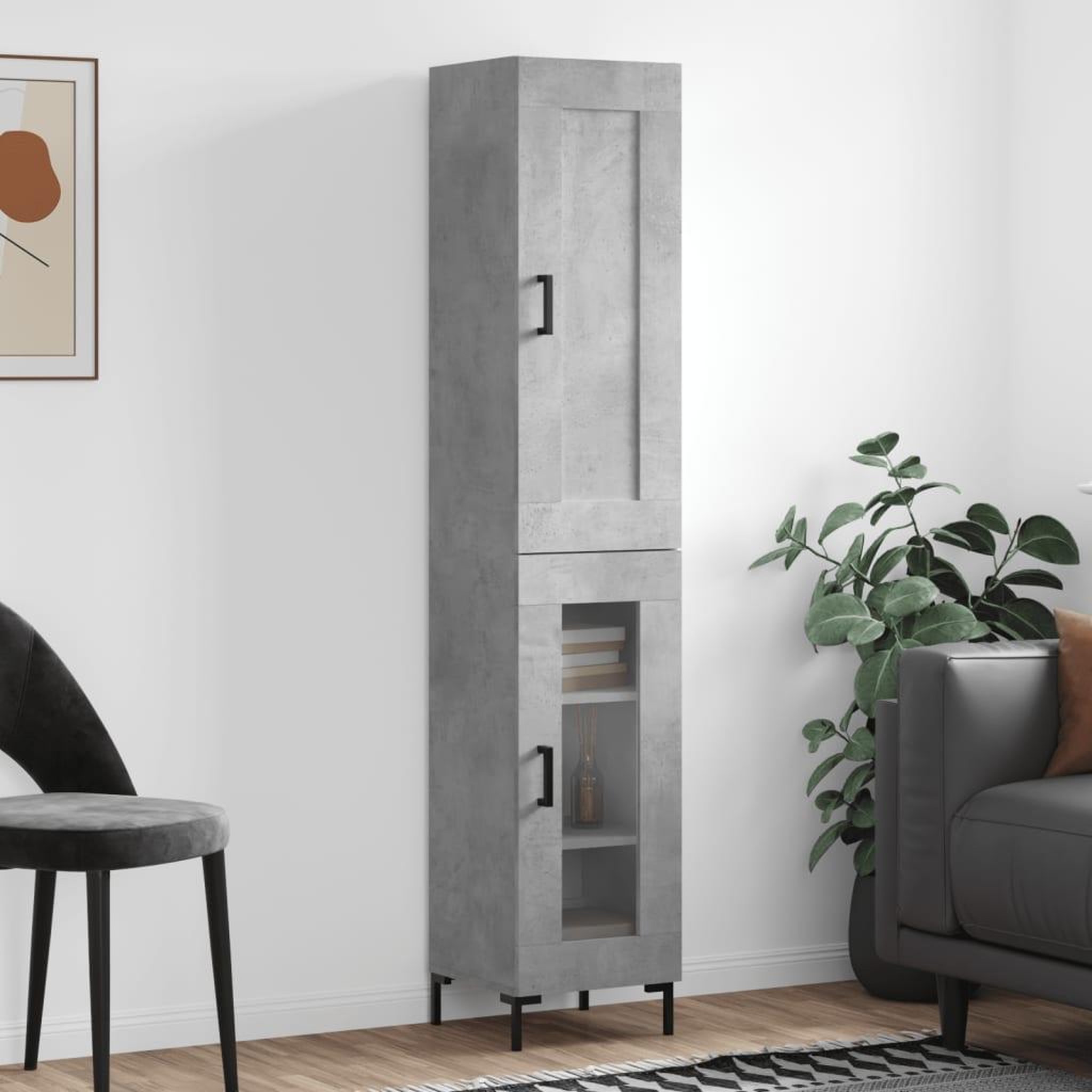 VIDAXL Buffet haut Gris beton 34,5x34x180 cm Bois d'ingenierie