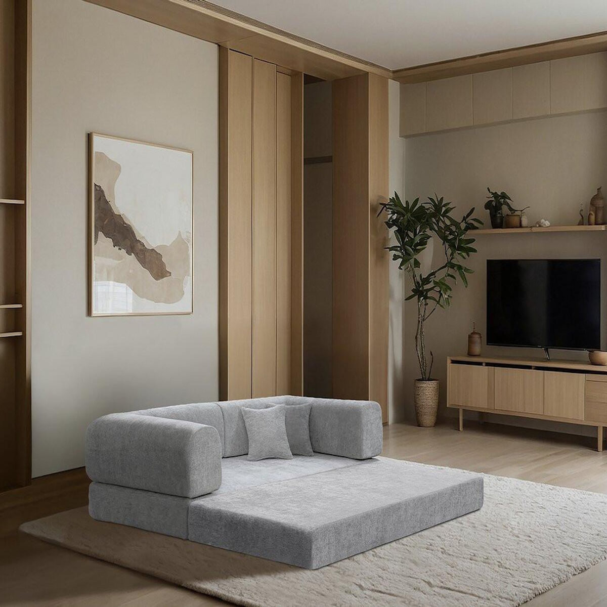 Habitat et Jardin Canapé droit convertible en tissu texturé  Elior  - 3 places - Gris