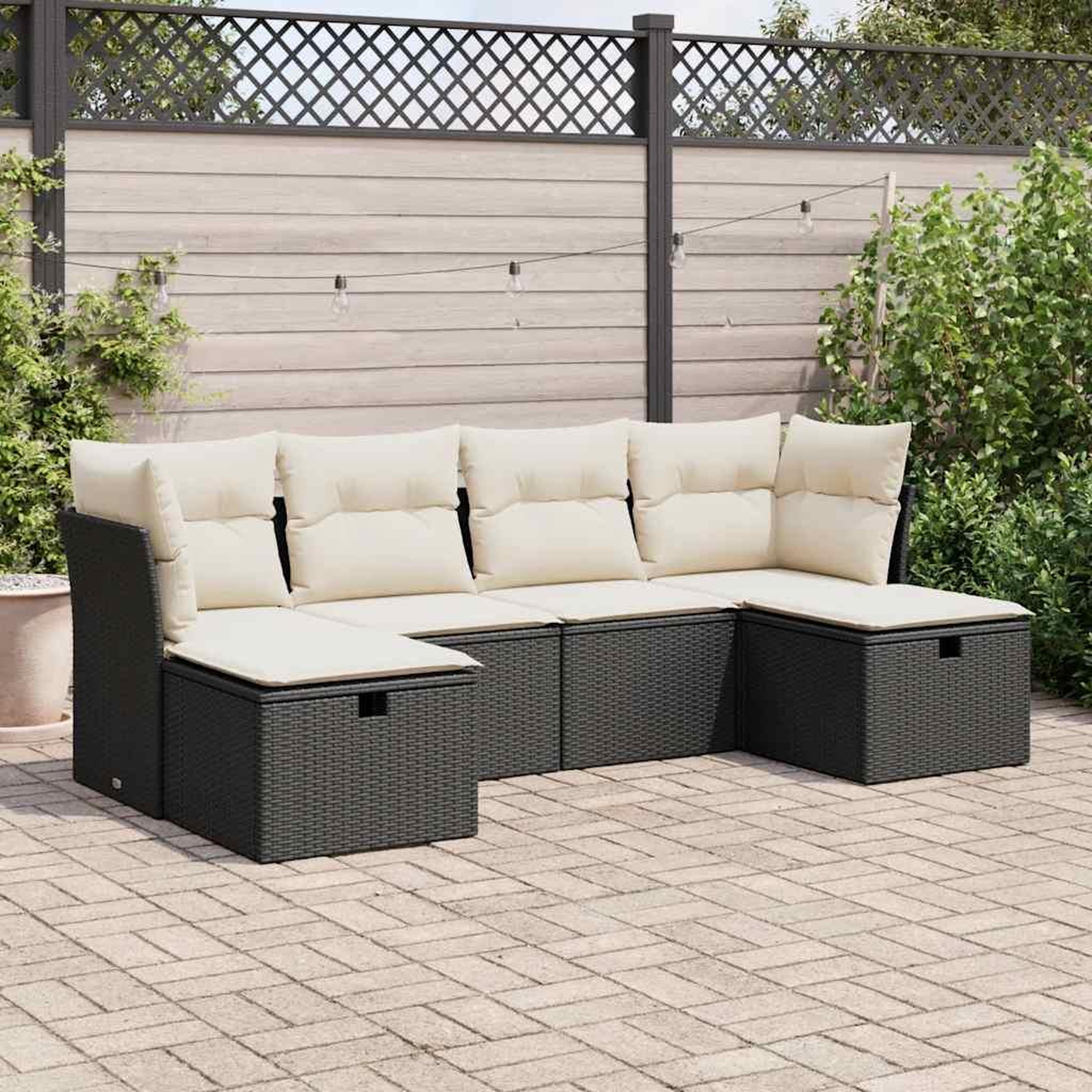 VIDAXL Salon de jardin 6 pcs avec coussins noir resine tressee