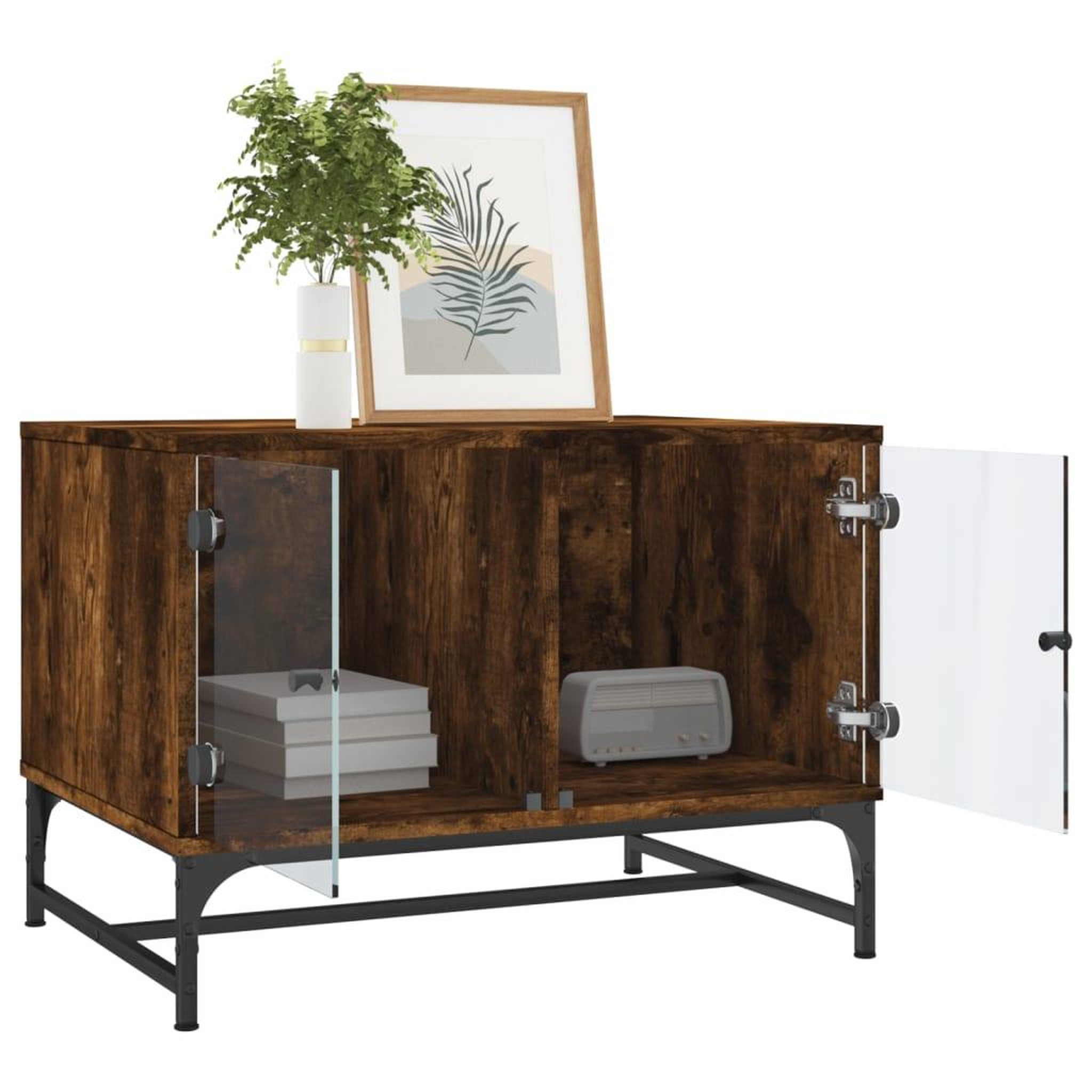 Voir la diapositive 4 : VIDAXL Table basse avec portes en verre chene fume 68,5x50x50 cm