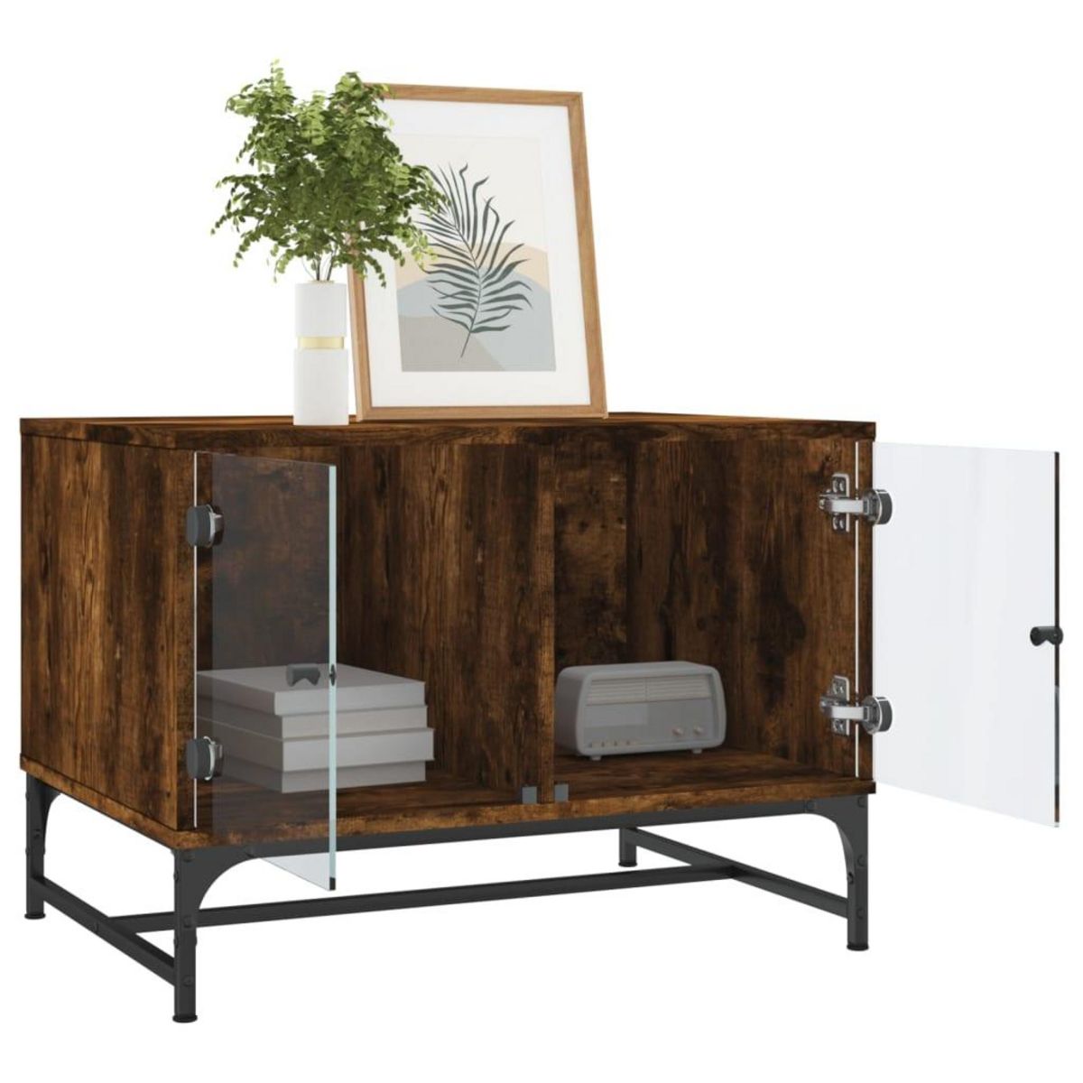 VIDAXL Table basse avec portes en verre chene fume 68,5x50x50 cm