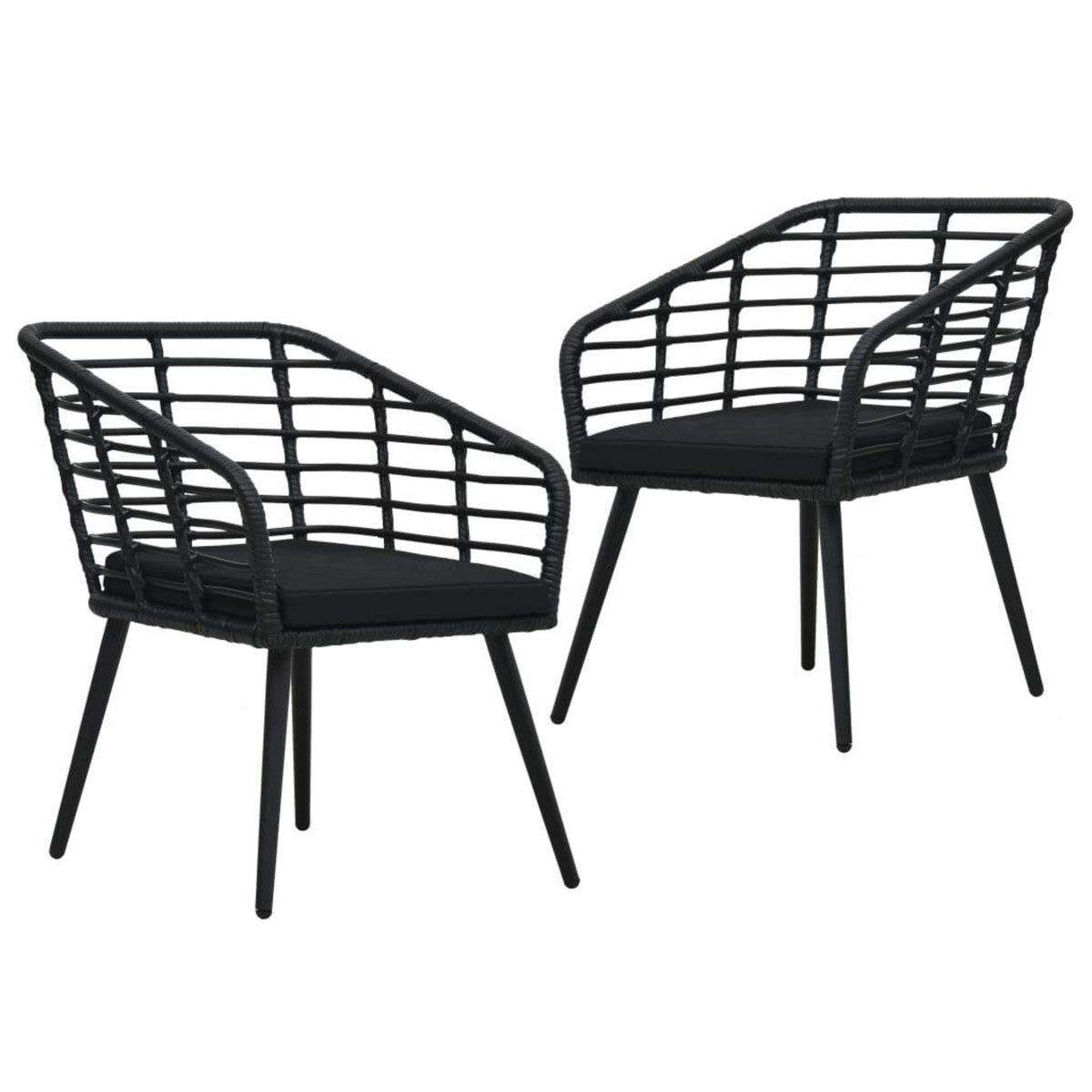 VIDAXL Chaises de jardin lot de 2 avec coussins Resine tressee Noir