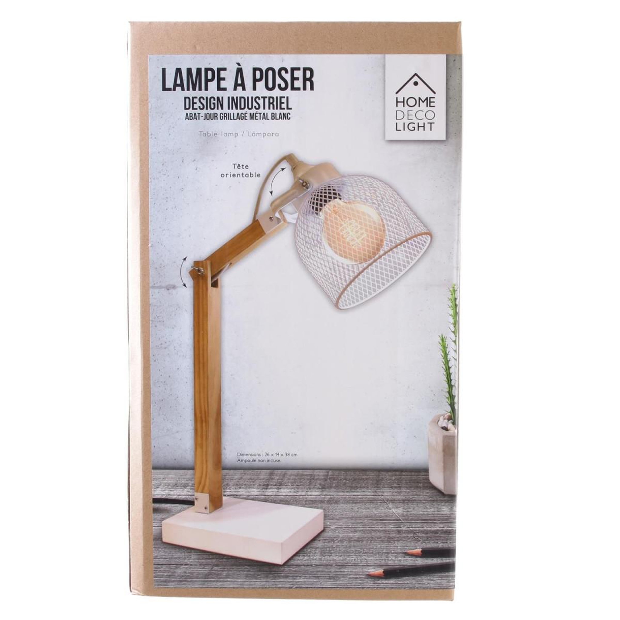 Voir la diapositive 3 : The Home Deco Factory Lampe de Bureau Articulée  Grille  38cm Naturel & Blanc