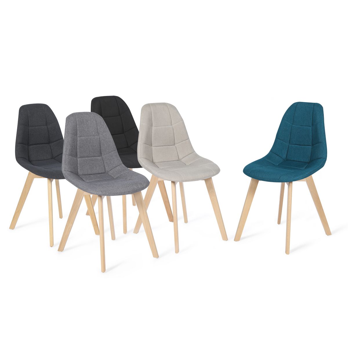 Lot de 2 chaises assise tissu pieds bois massif ORNELLA