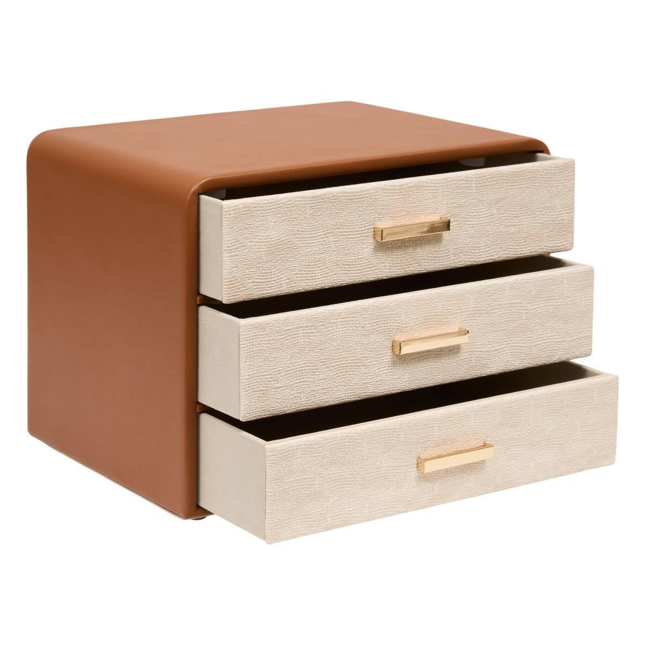Voir la diapositive 2 : ATMOSPHERA Boîte de Rangement 3 Tiroirs  Whisky  24cm Camel